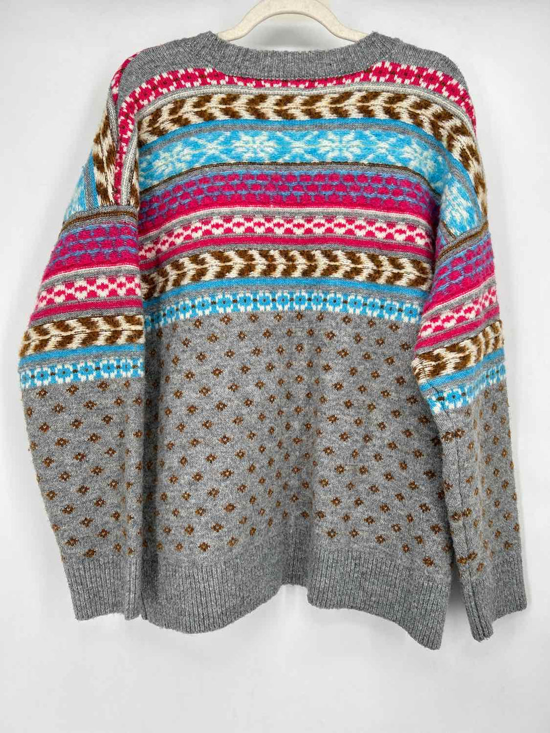 Lucky Brand Size L Gray Blue & Pink Print Cardigan