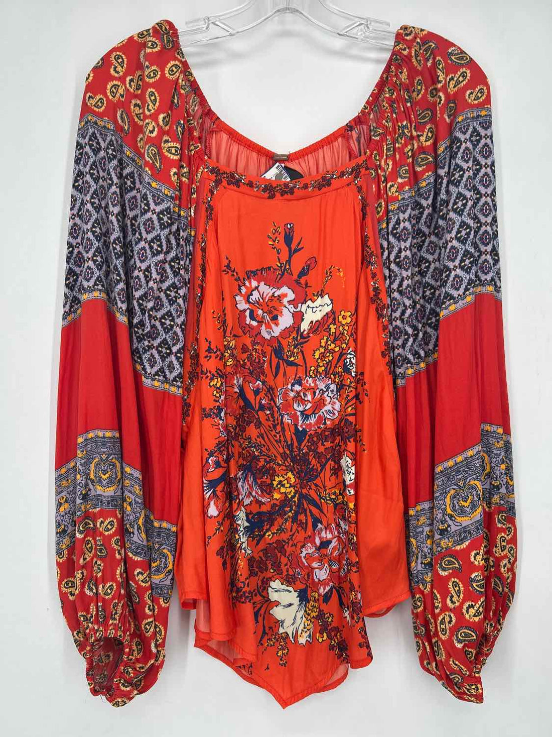 Free People Size S Orange & Blue Print Long Sleeve