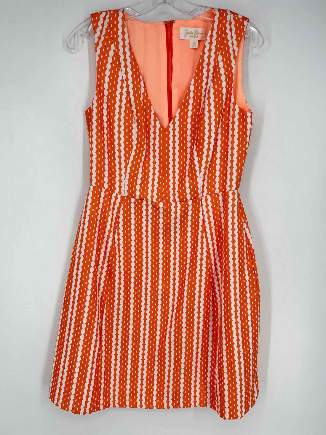 Julie Brown Size 4 Orange & White Print Sleeveless Dress