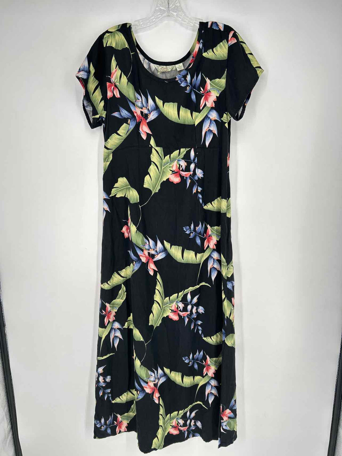 Tommy Bahama Size 12 Black Floral Silk Short Sleeve Maxi