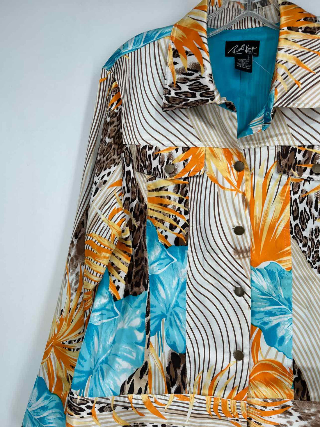Russell Kemp Size 12 Tan & White Striped Silk Jacket