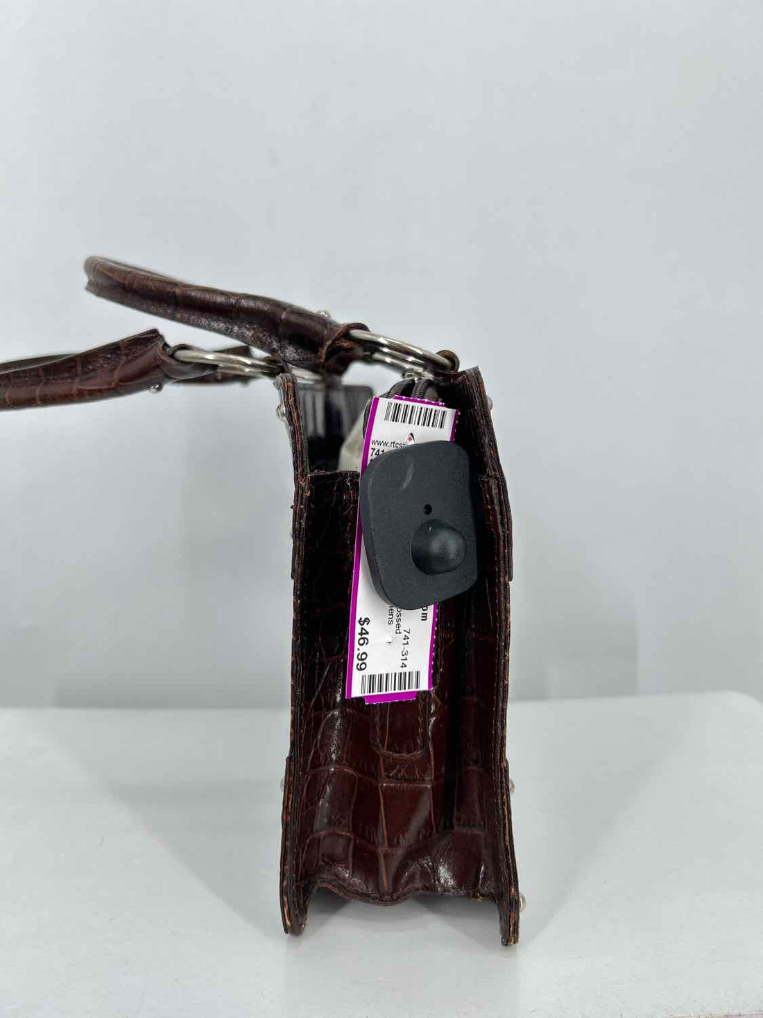 Nordstom Brown Croc Embossed Leather Shoulder