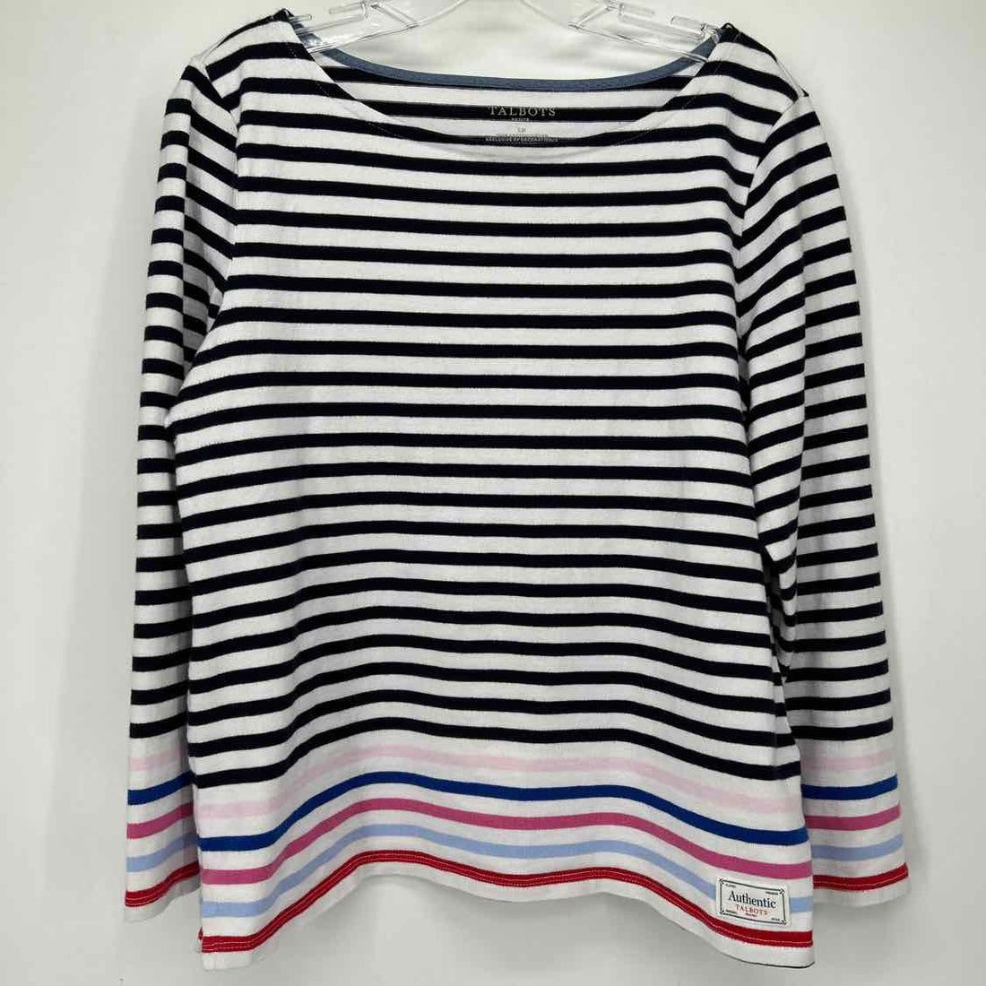Talbots Size LP Navy & White Striped Long Sleeve