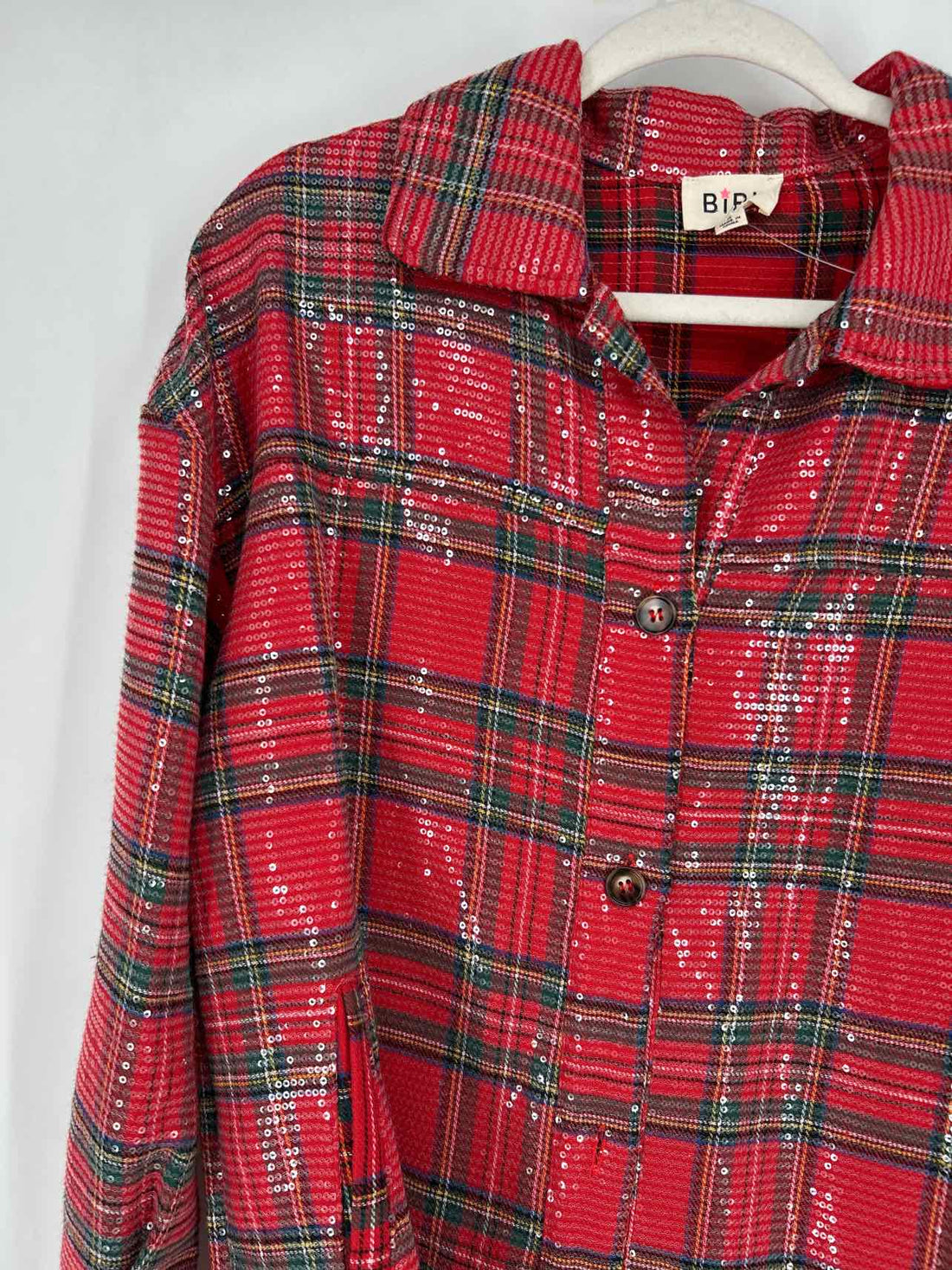 Bibi S Red Plaid Sequined Long Sleeve Holiday