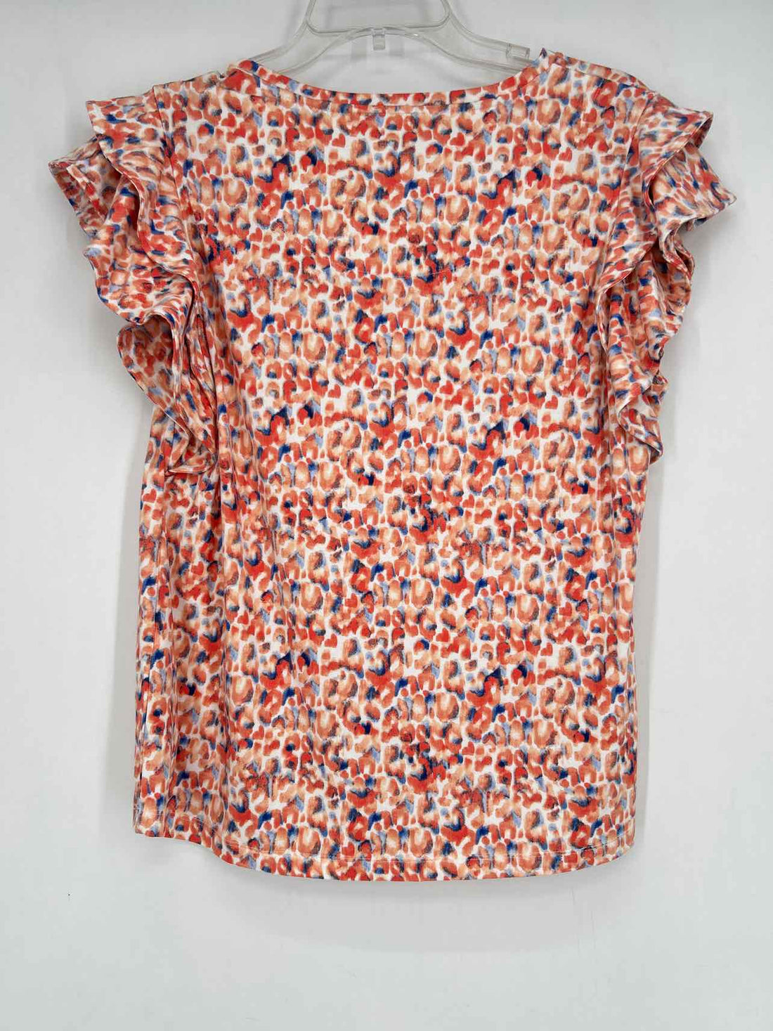 Chicos Size 1/M Orange & Blue Print Short Sleeve