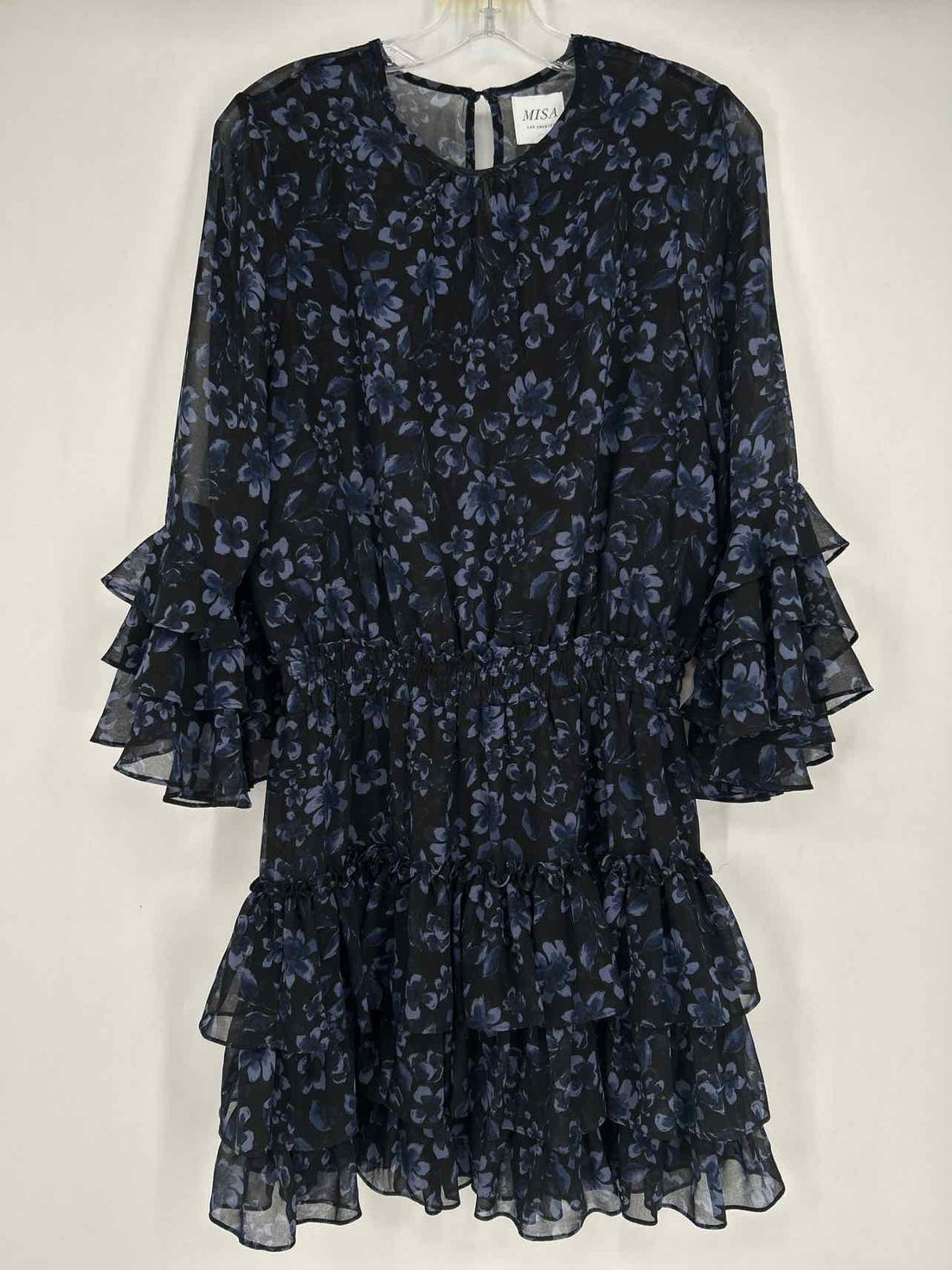 Misa Size S Black & Navy Floral Long Sleeve Dress