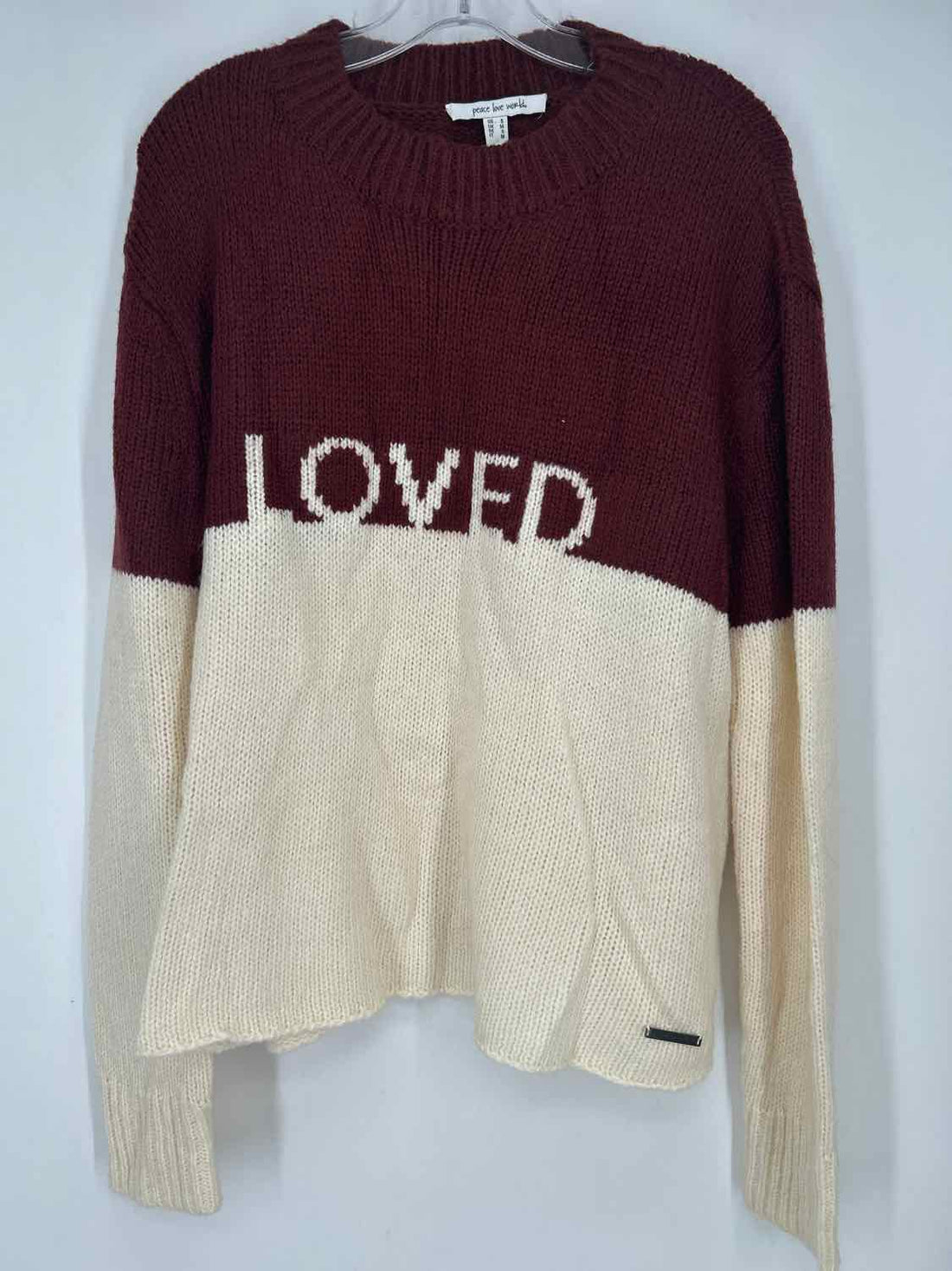 Peace Love World Size S Maroon & Ivory Sweater