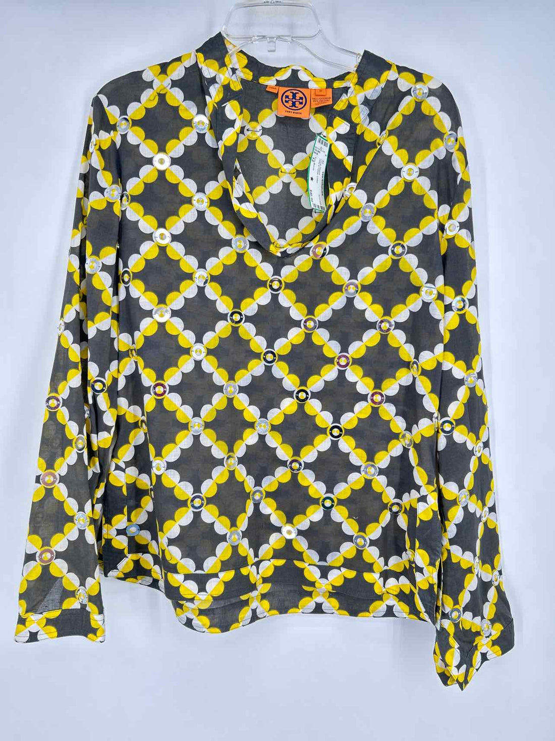 Tory Burch Size 12 Gray & Yellow Cotton Long Sleeve