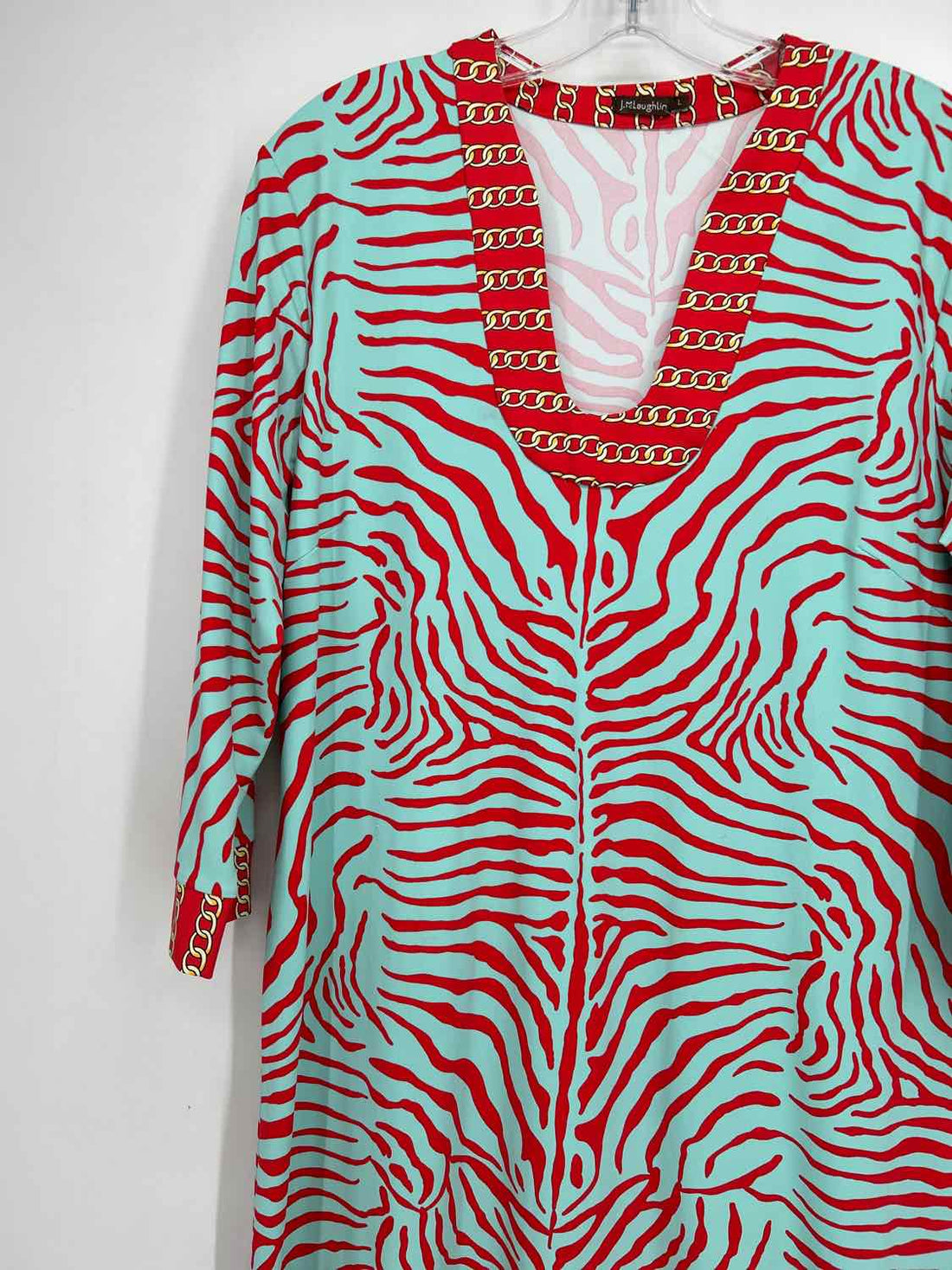 J McLaughlin Size L Light Blue & Red Zebra Print Dress