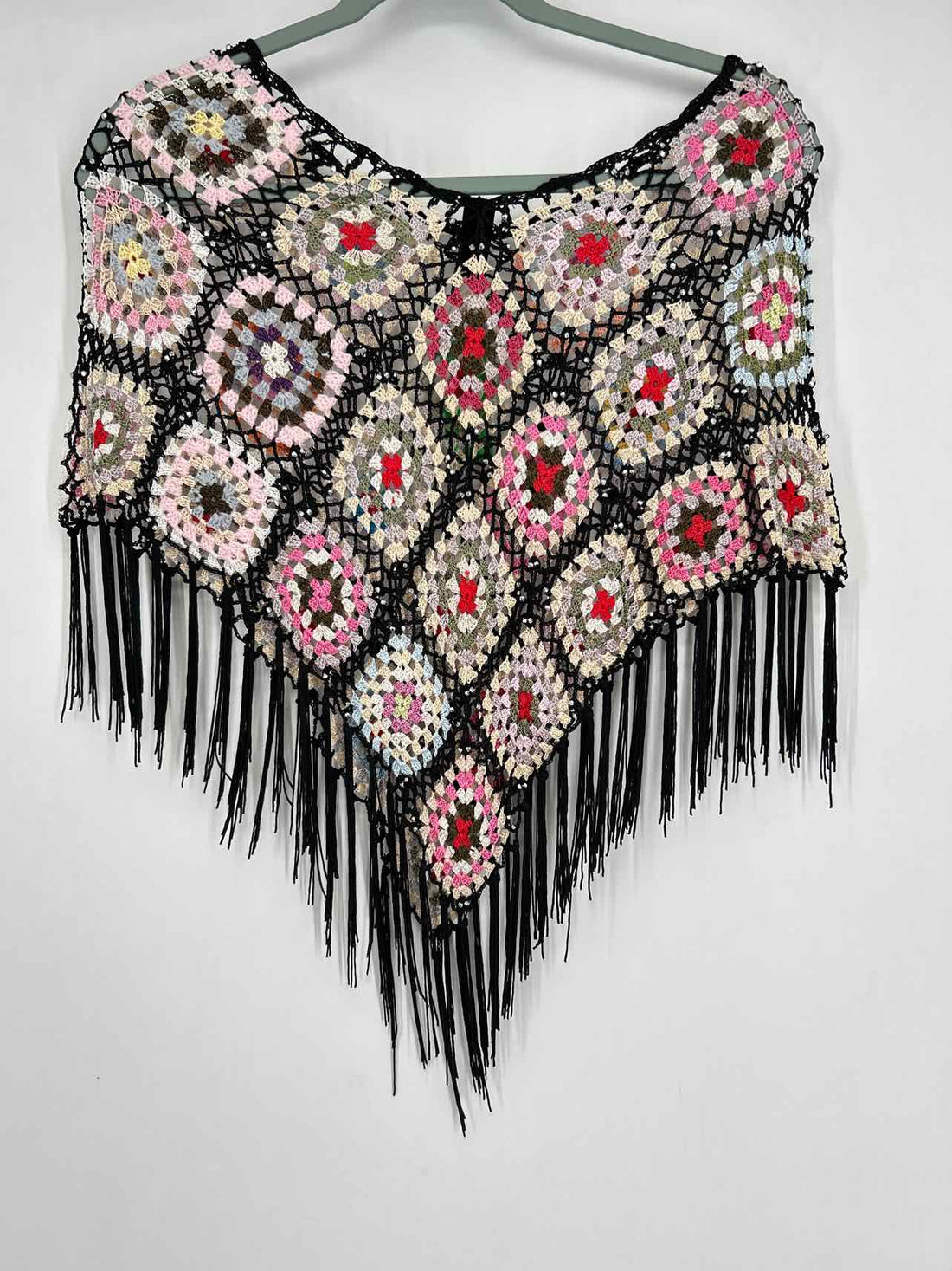 Virtuality Size XS/S Black Multi Crochet Poncho