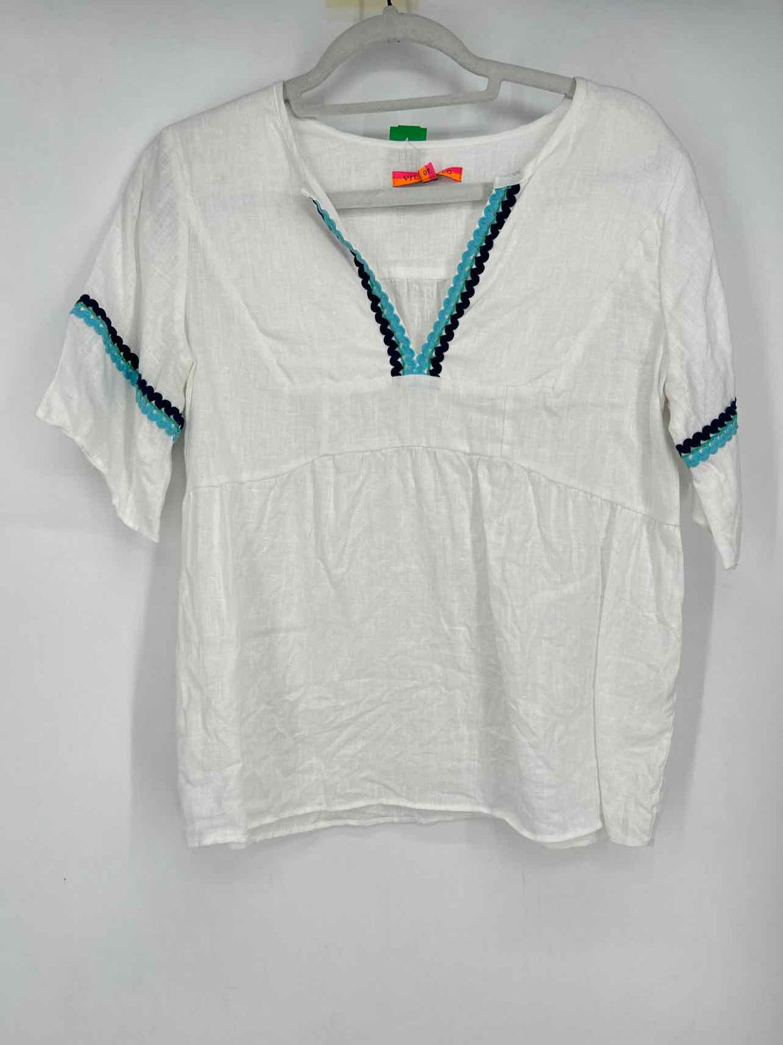 Vilagallo Size 40 White Embroidered Short Sleeve