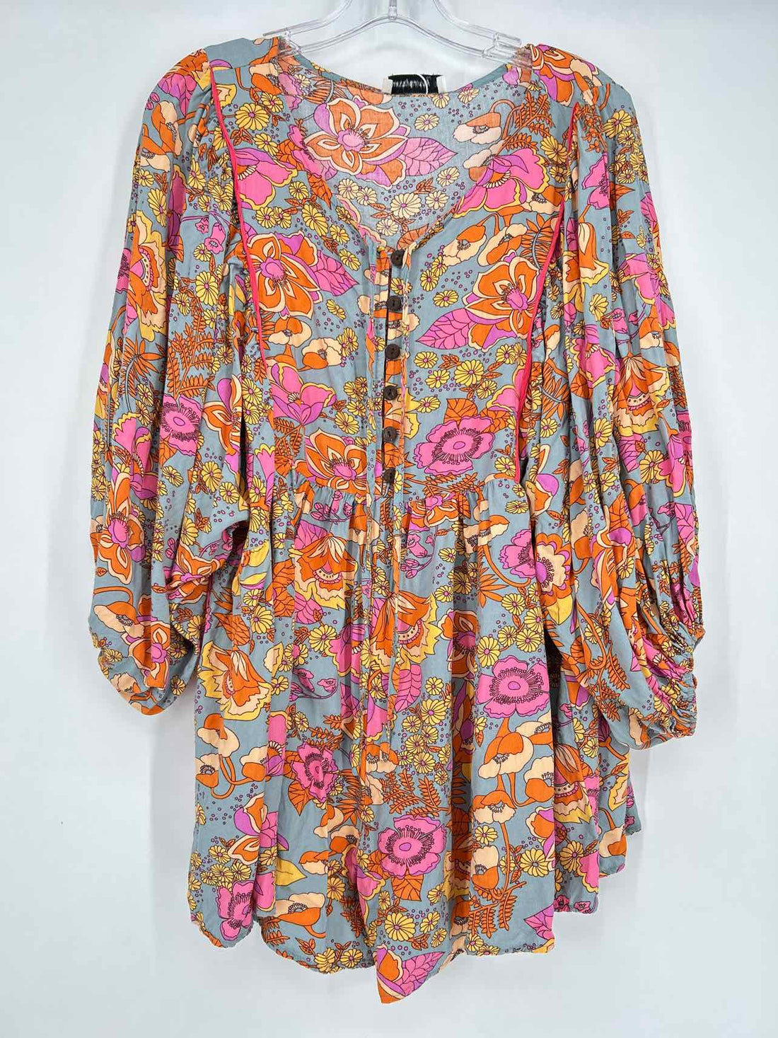 Rusttydustty Size 0X/XL Blue Pink & Orange Floral Long Sleeve Rompers