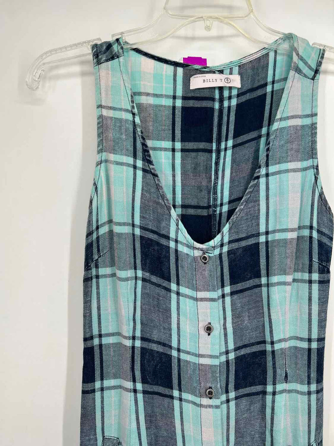 Billy T Size M Navy & aqua plaid Sleeveless Dress