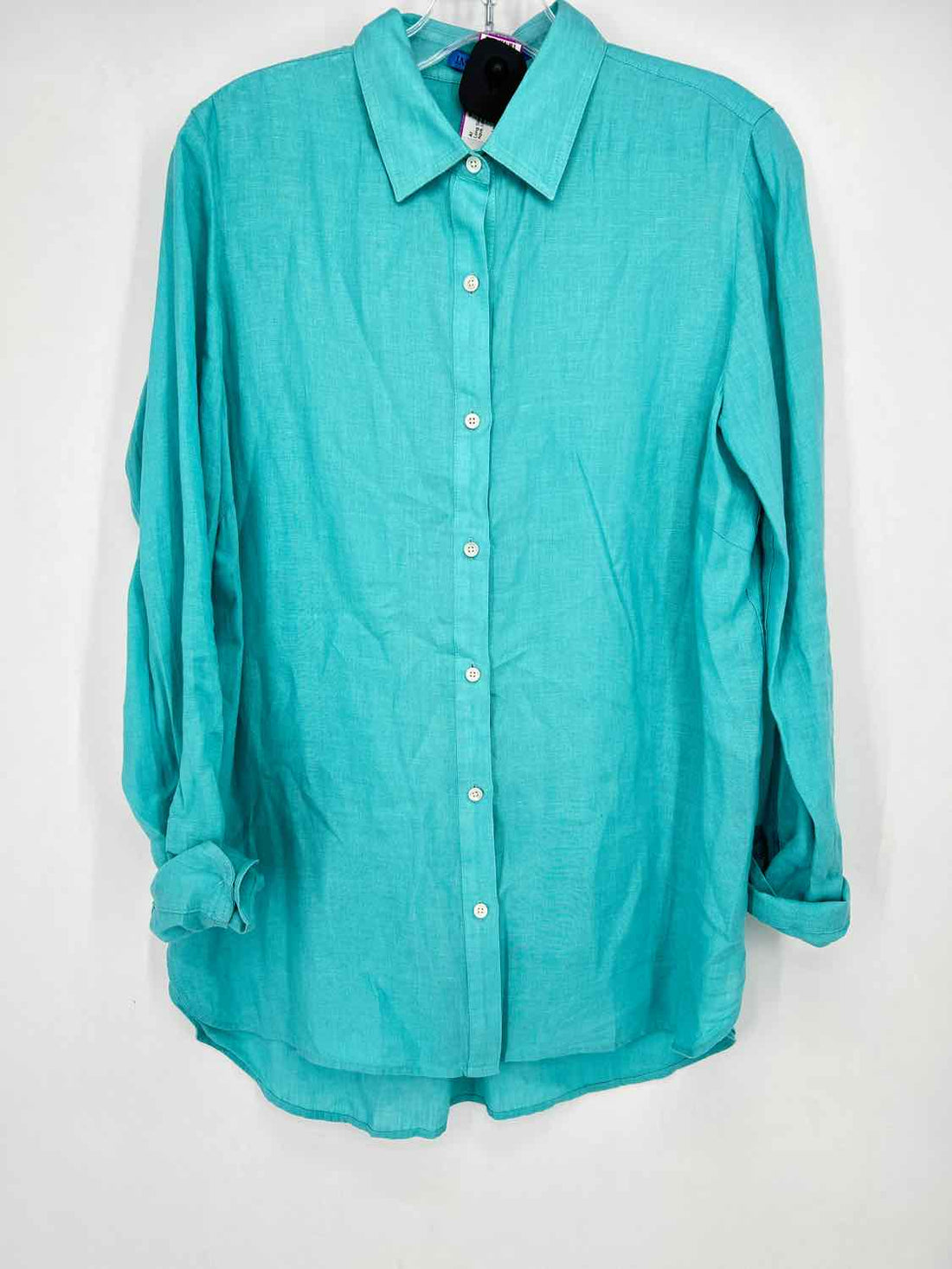 J McLaughlin Size M Aqua Linen 100% Long Sleeve