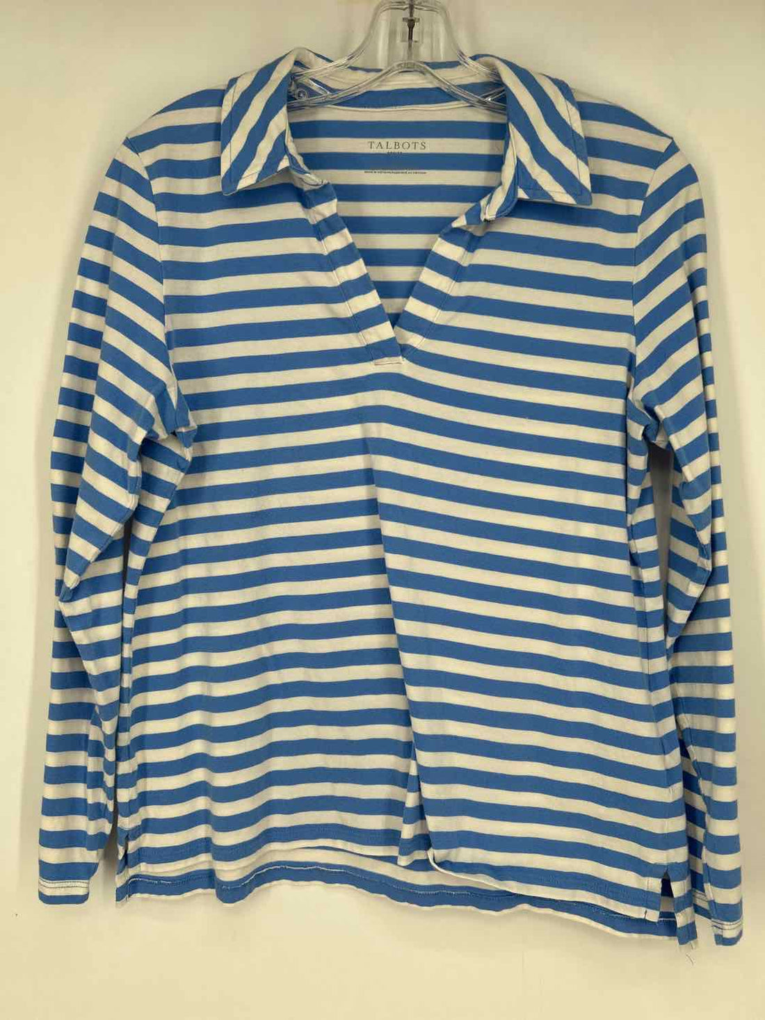 Talbots Size LP White & Blue Striped Cotton Long Sleeve