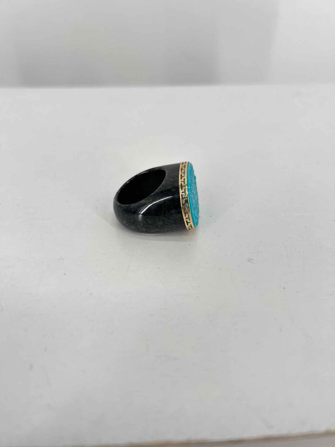 Ring Size 7 14K Gold, Marble & Turquoise LUXURY