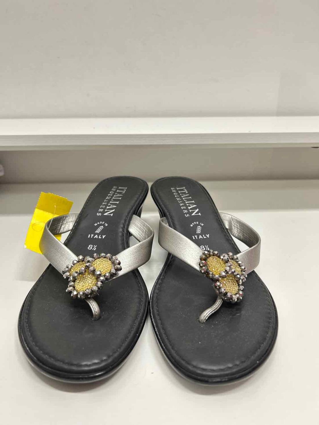 Italian Shoe Makers Women Size 8.5 Silver & Black Wedges