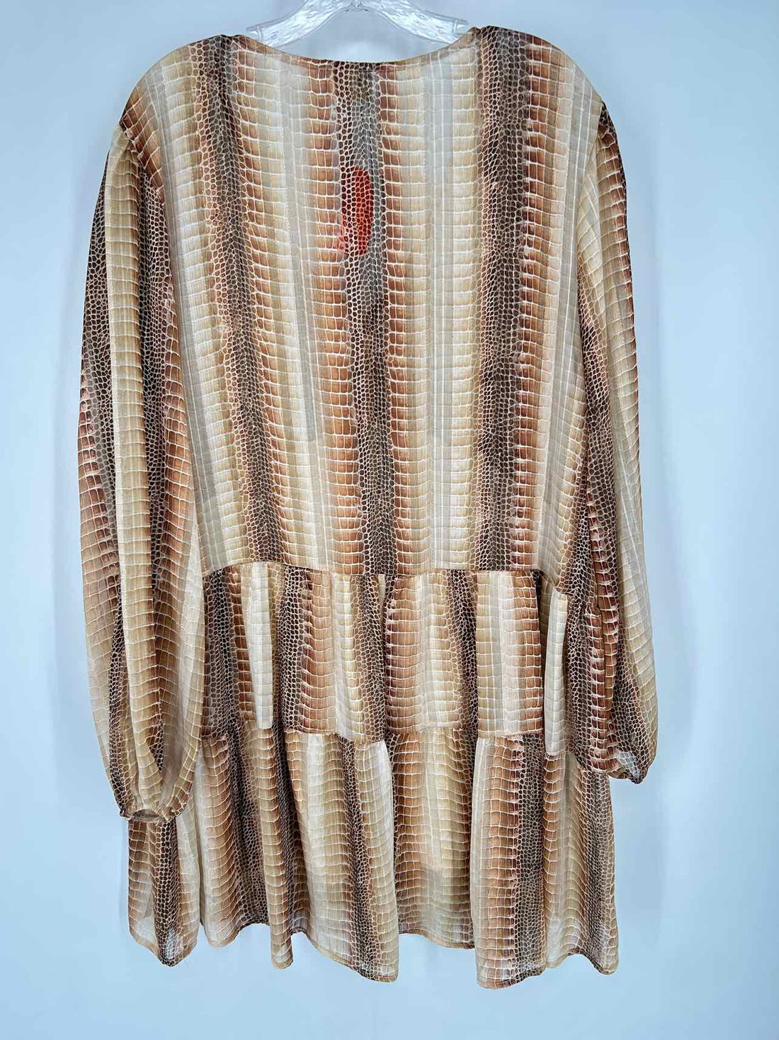 Peach Love Size L Tan Snake Print Shimmer Long Sleeve Dress