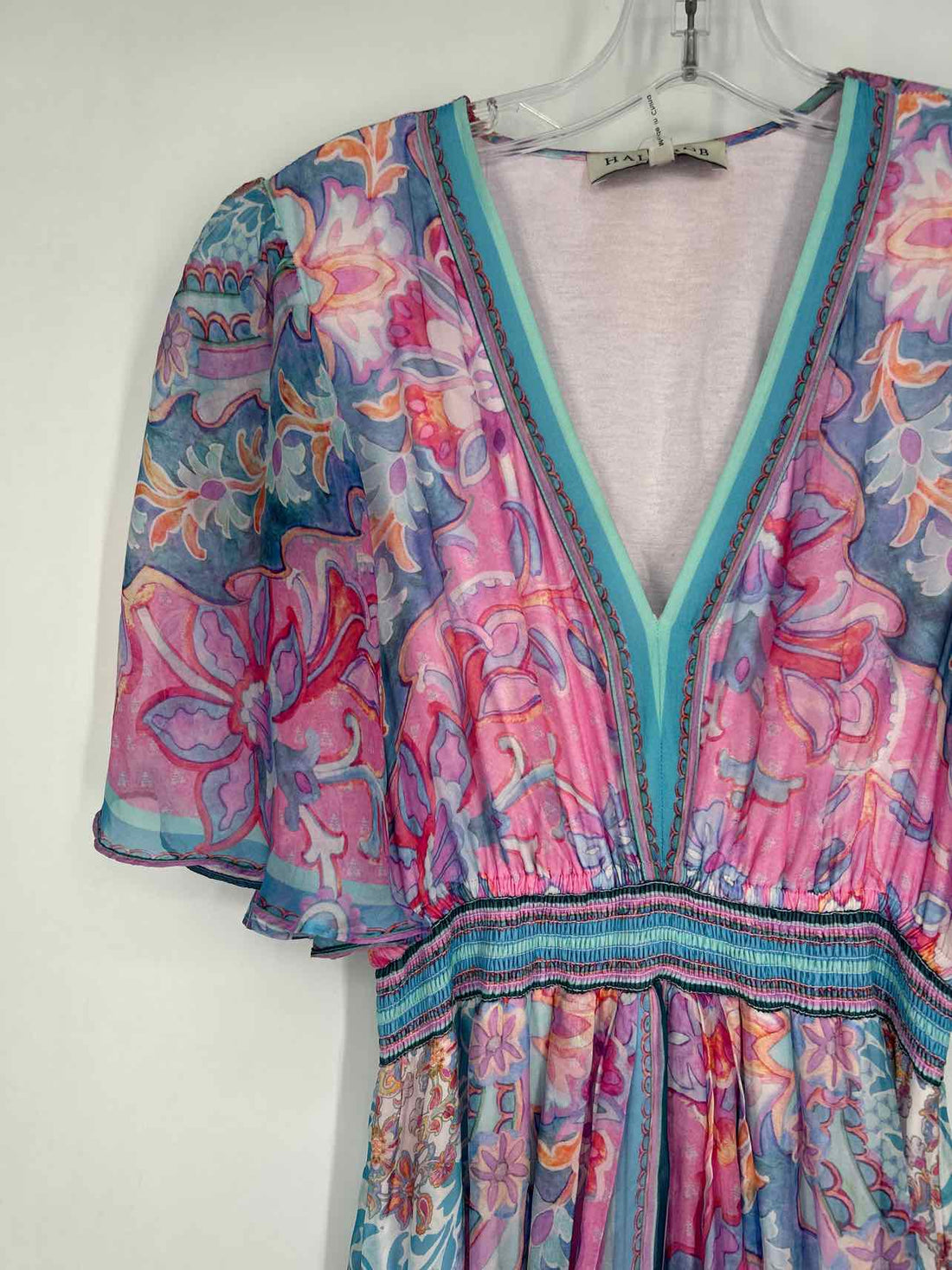 Hale Bob Size S Pink & Blue Print Short Sleeve Dress