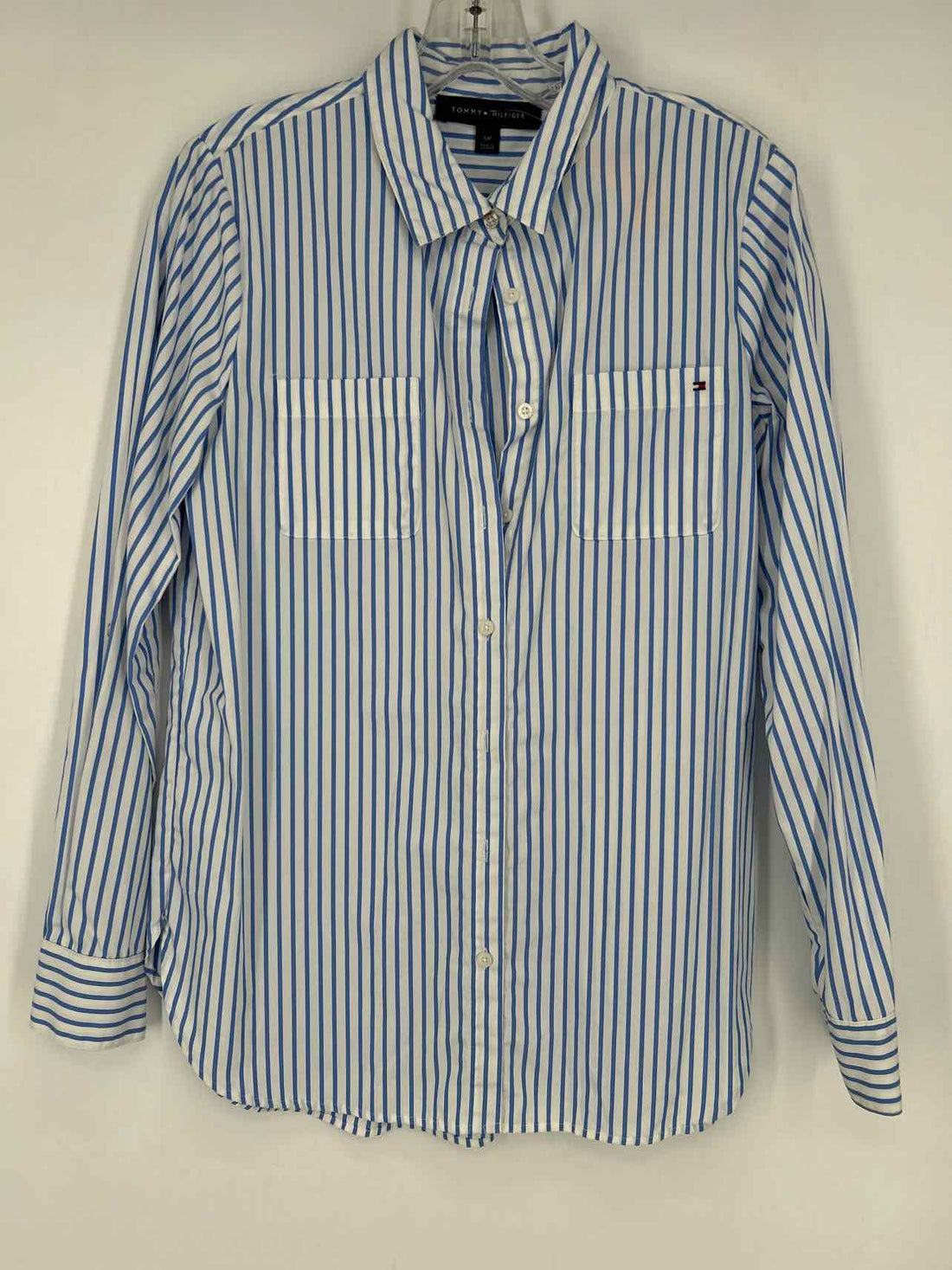 Tommy Hilfiger Size S White & Blue Striped Long Sleeve