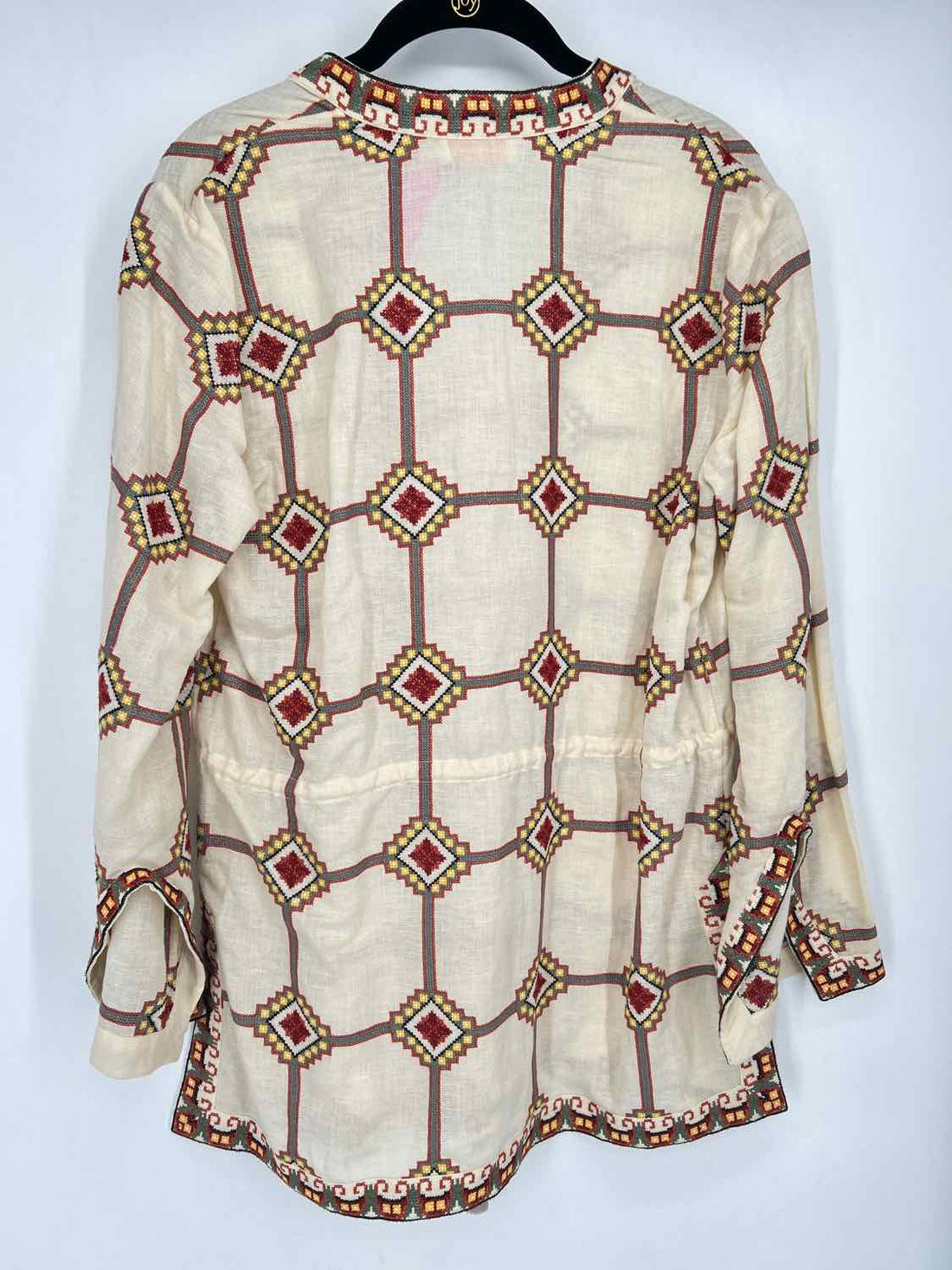 Tory Burch Size 6 Cream Embroidered Linen/Cotton Tunic Long Sleeve