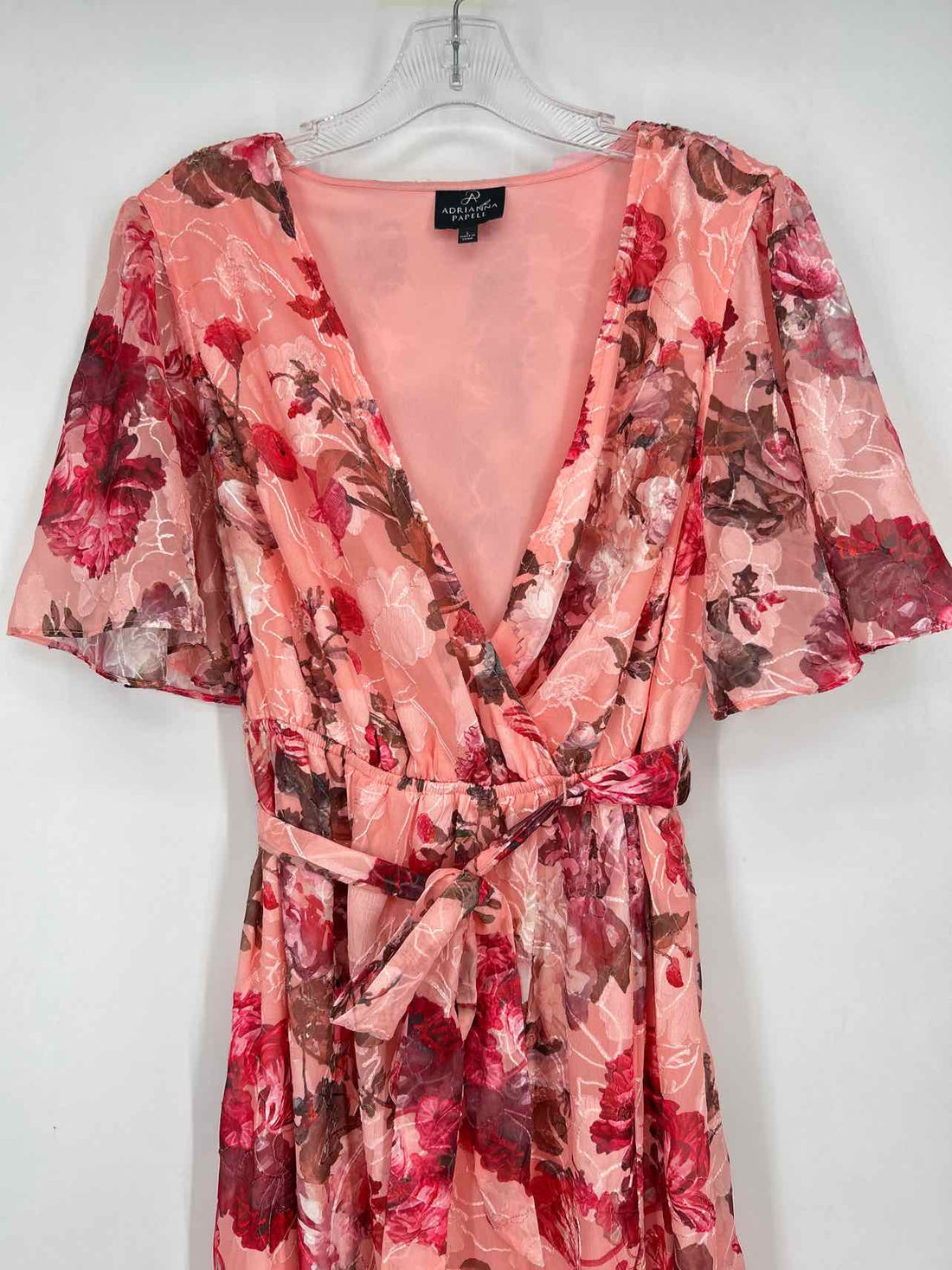 Adrianna Papell Size L Pink Floral Short Sleeve Maxi