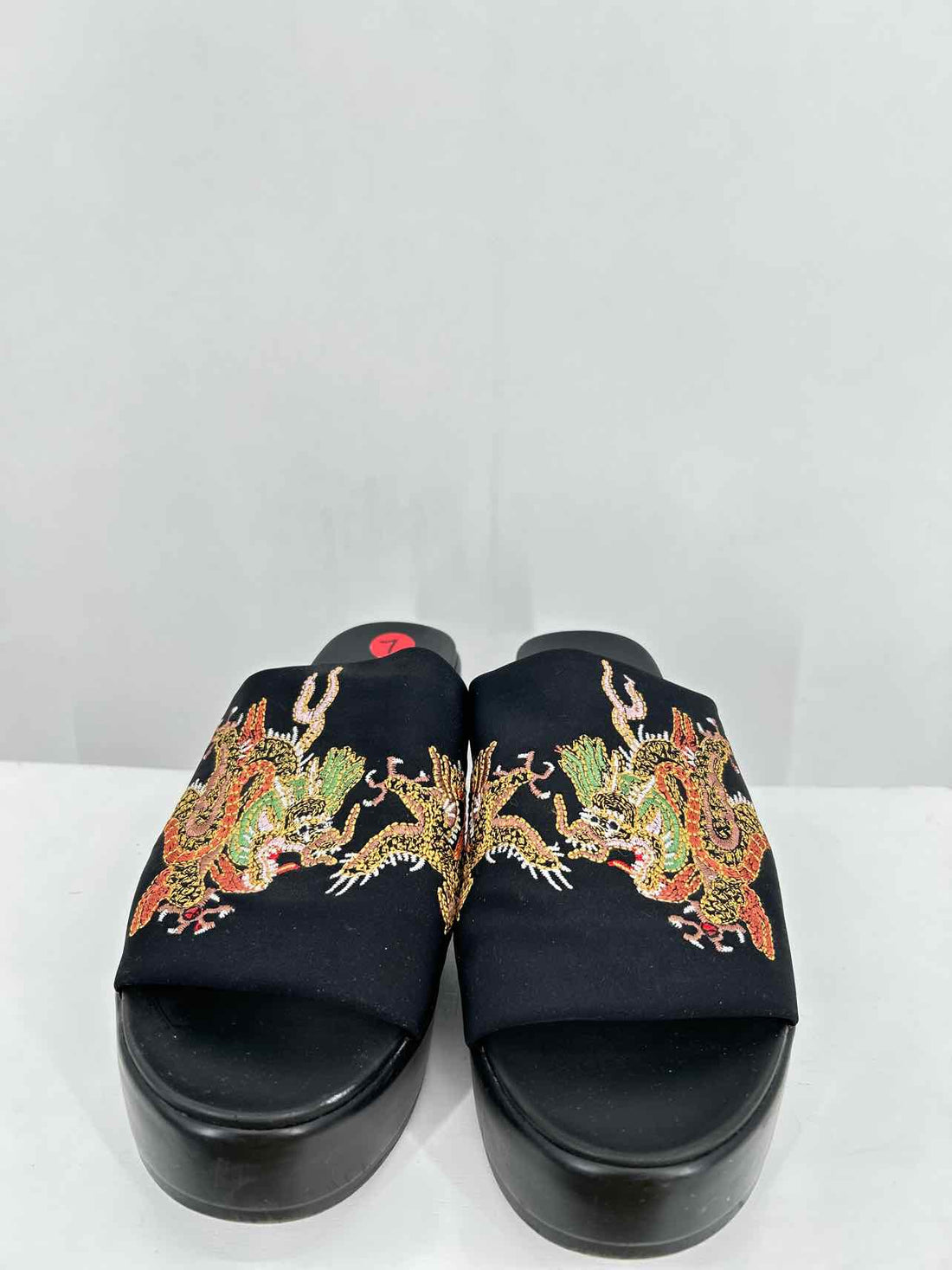 Bebe Women Size 7 Black Embroidered Platforms