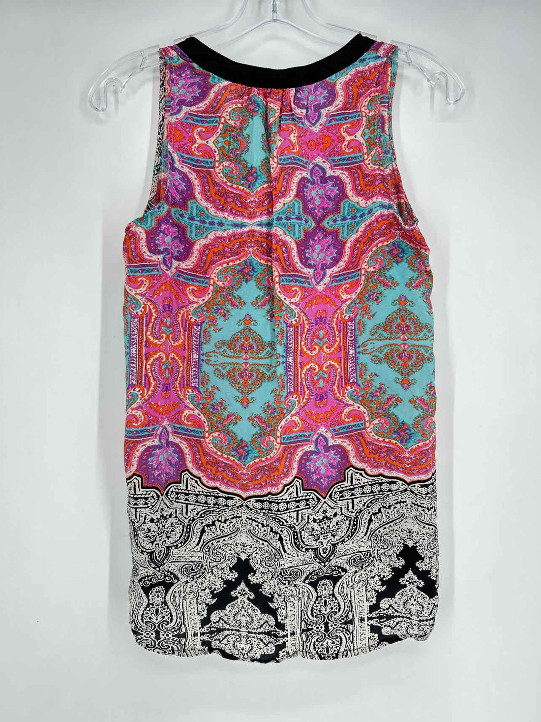 Vanessa Virginia Size S Teal & Pink Silk Sleeveless