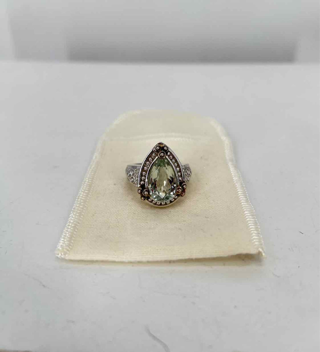 Judith Ripka Size 7 18K Gold & Sterling Silver Pearl Prasiolite LUXURY