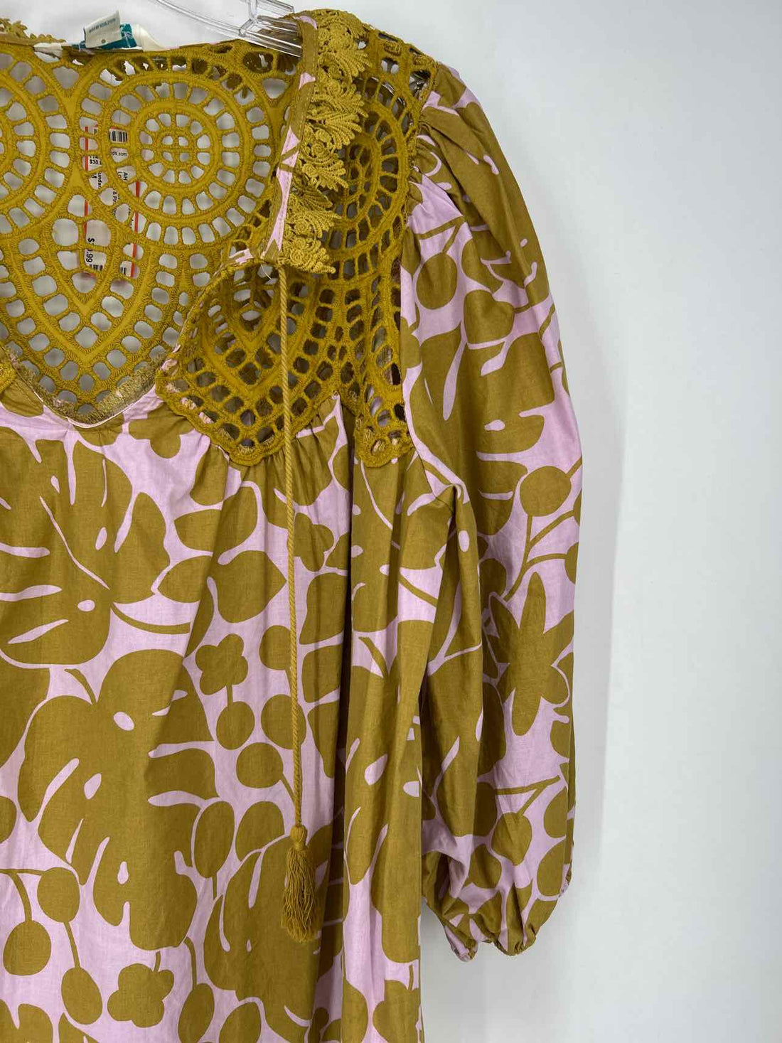 Sundance Size M Mustard & Pink Print Long Sleeve