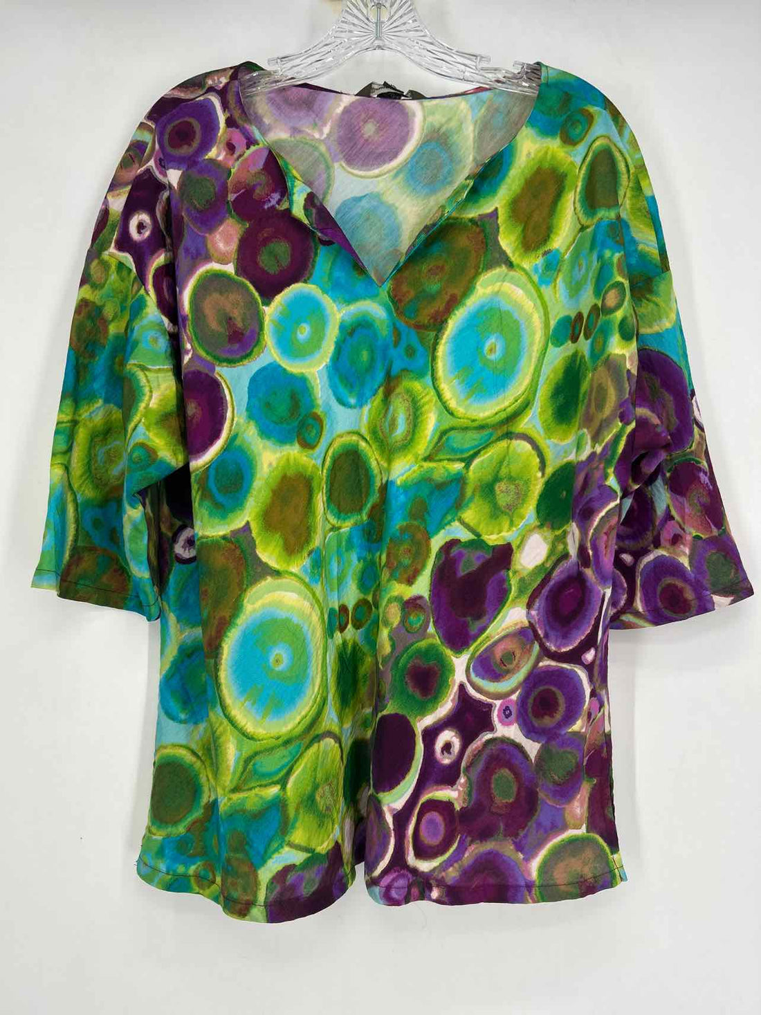 Tommy Bahama Size L Green & Blue Print Rayon/Nylon Long Sleeve