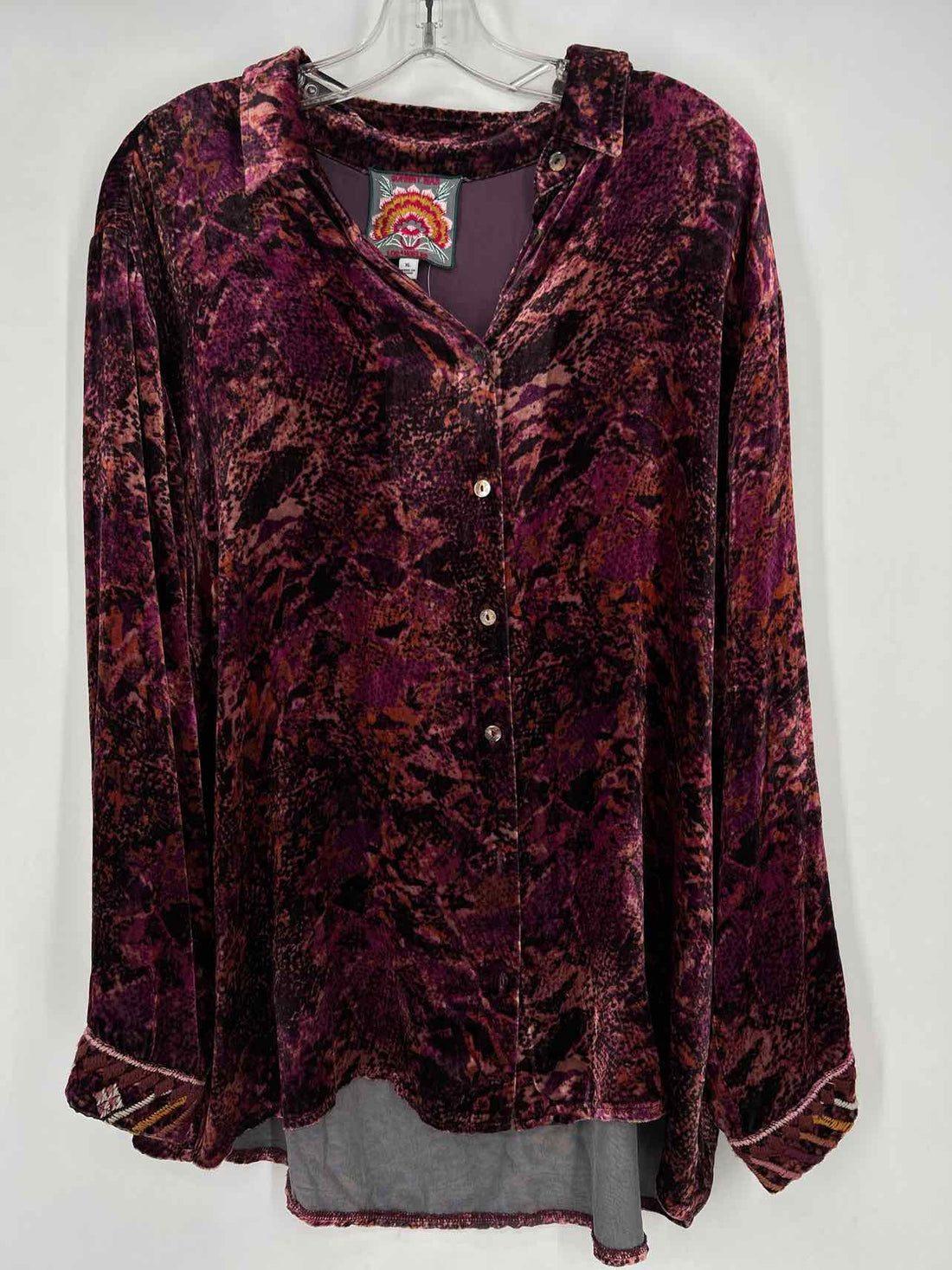 Johnny Was Size XL Purple & Black Print Velvet Long Sleeve