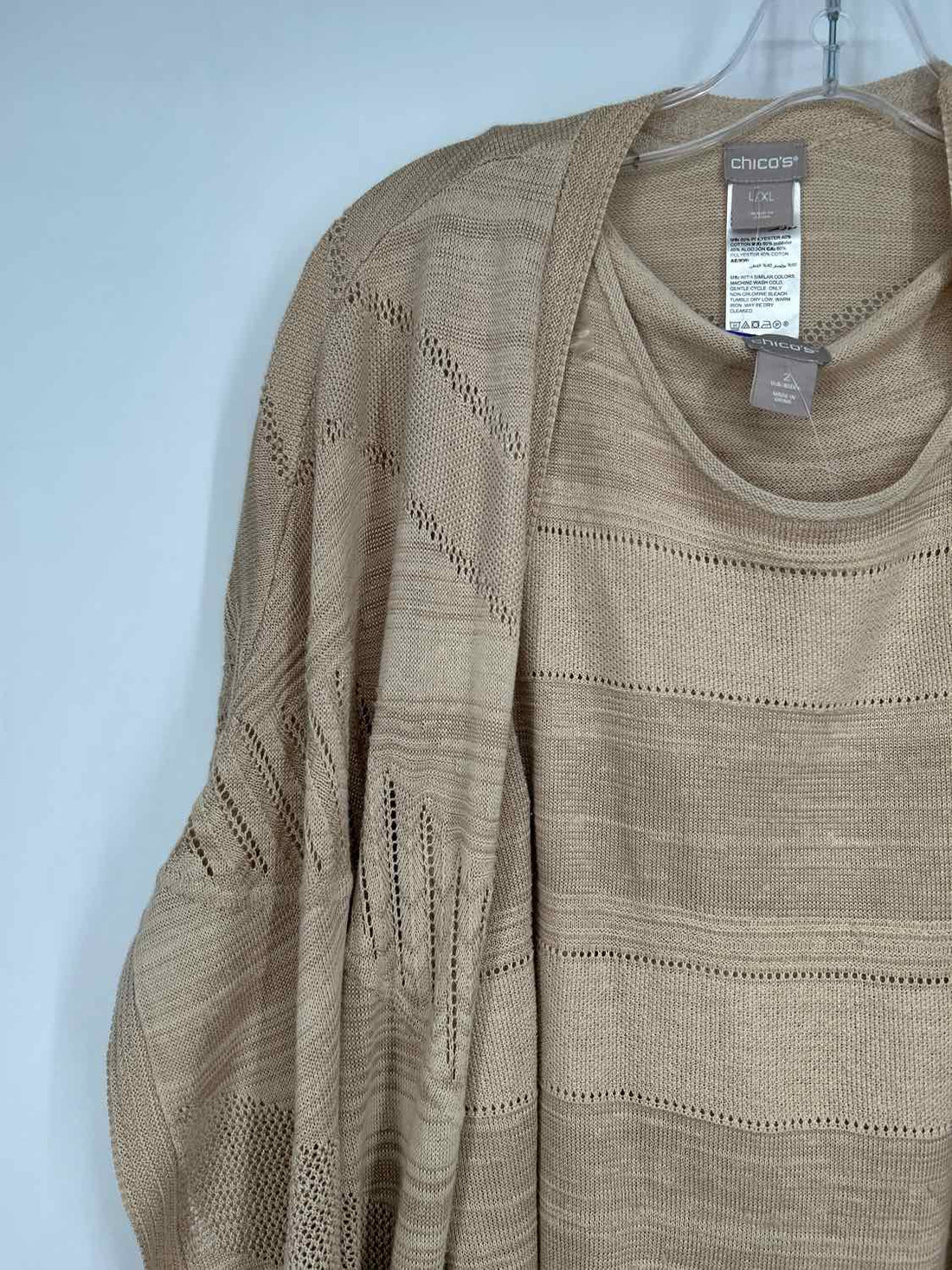 Chicos Size 2(L) Beige 2PC Sweater Set