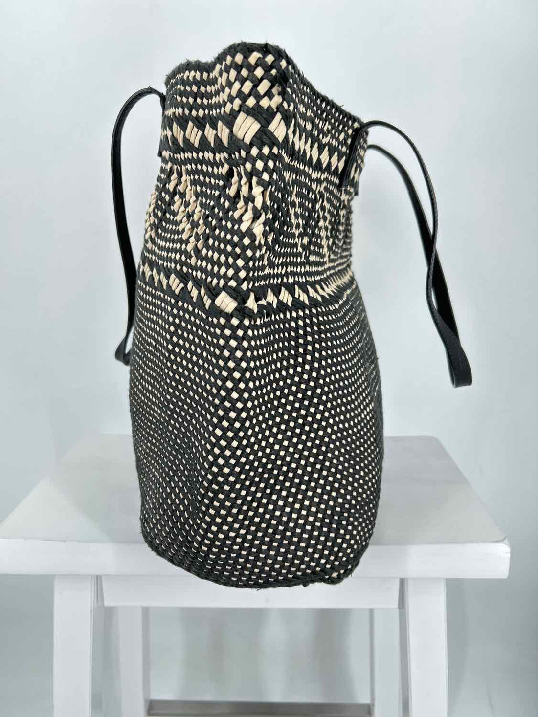 Banana Republic Black & Tan Tote Raffia with Leather Handle