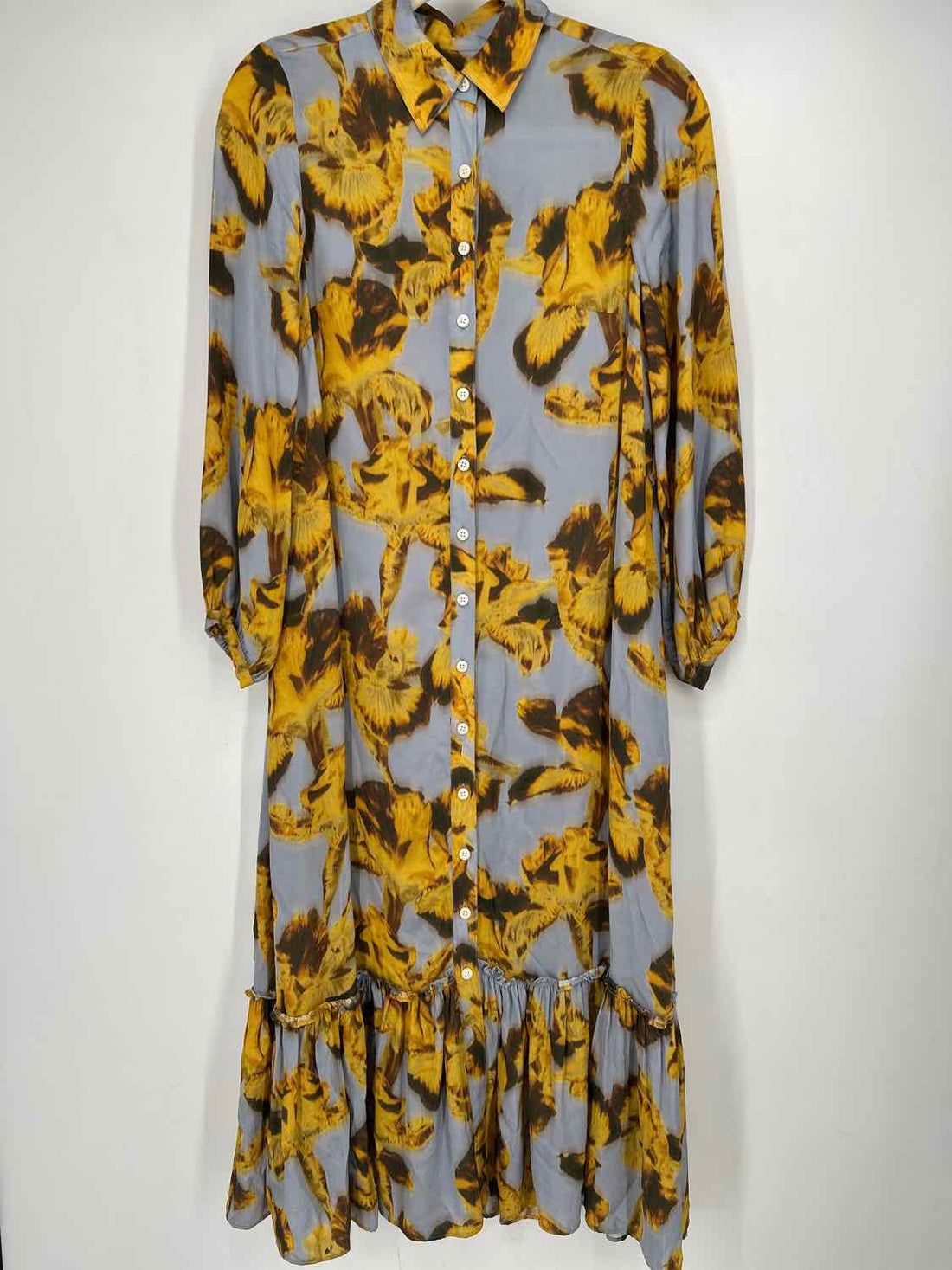 J Crew Size XS Light Blue & Yellow Long Sleeve Dress