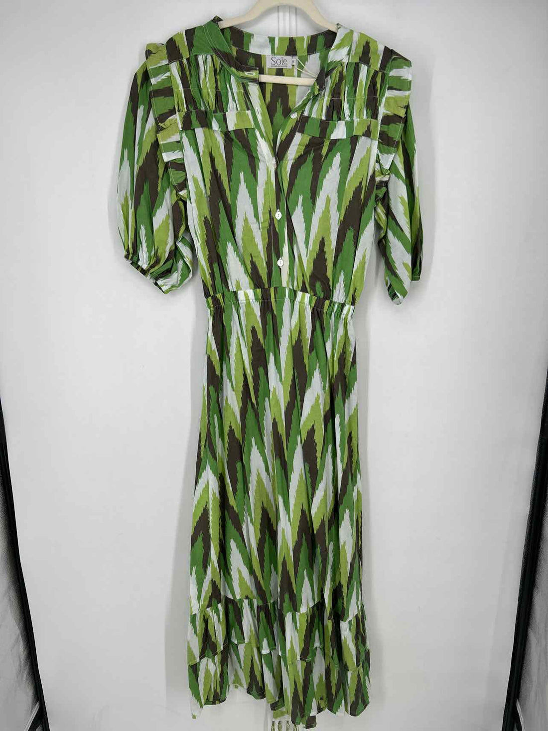 SoLe M Green & White Print New Boutique Dress