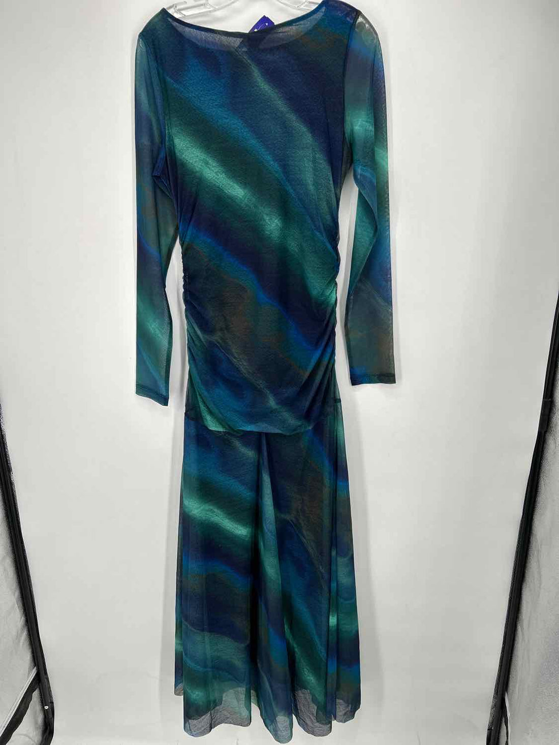 Free People Size M Blue & Green Mesh Long Sleeve Maxi
