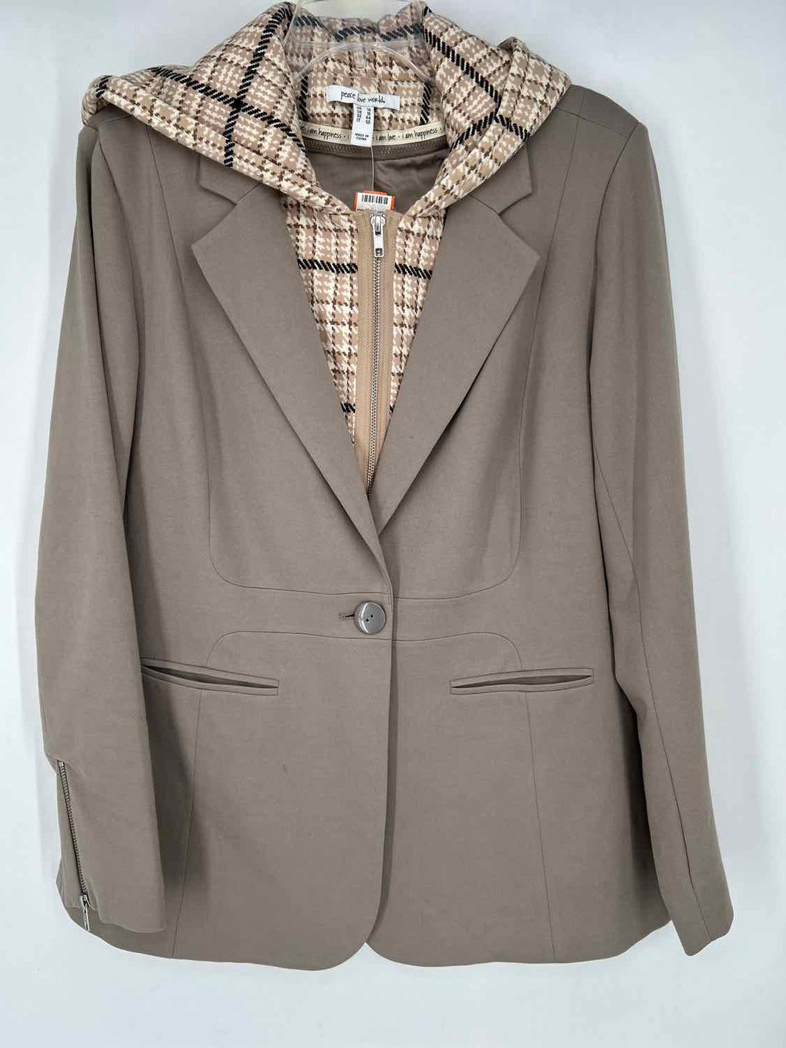 Peace Love World Size 14 Taupe & Beige Print Blazer