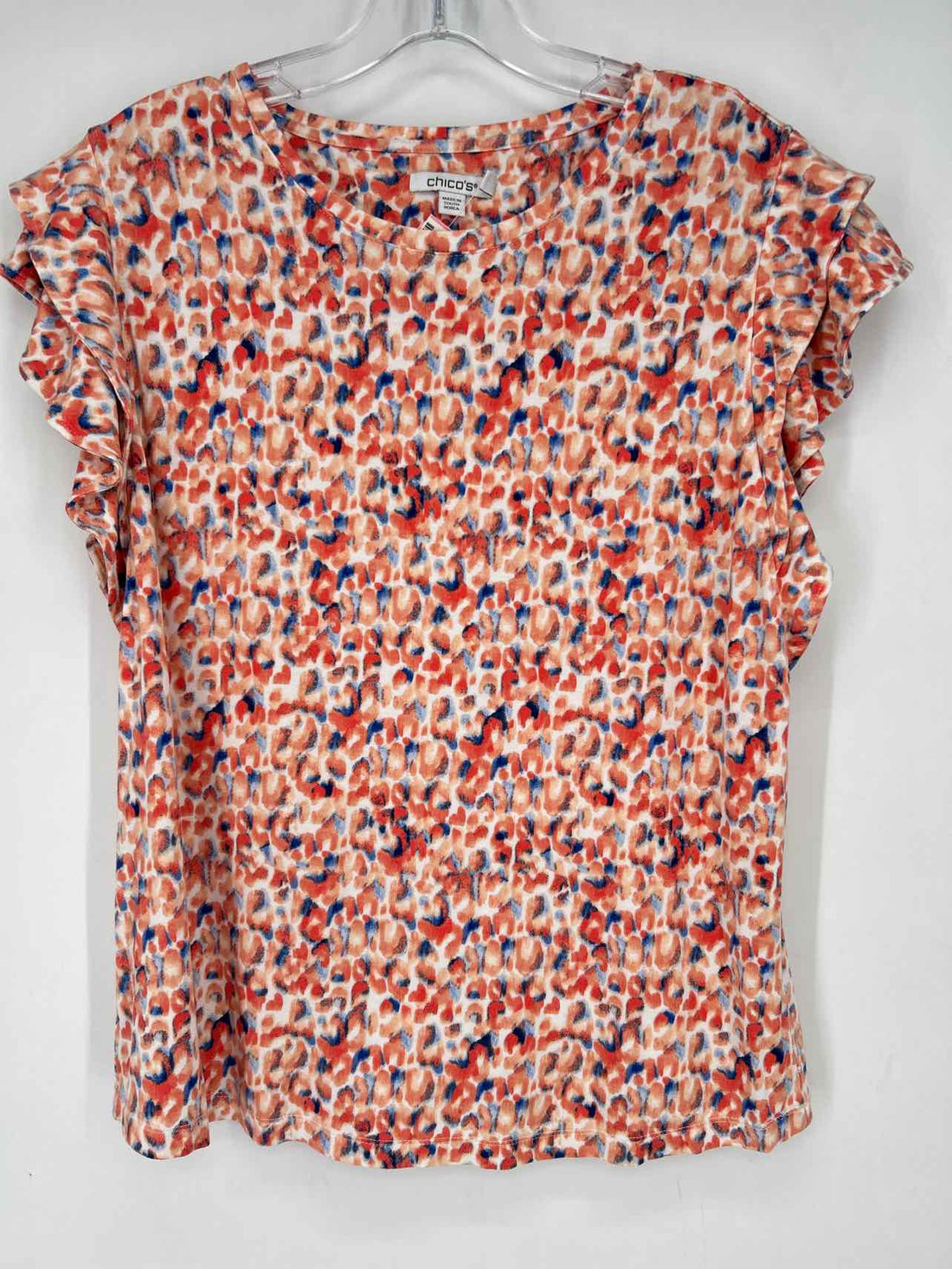 Chicos Size 1 (M) White Peach & Blue Short Sleeve