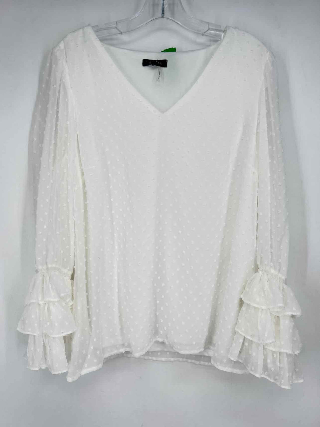 1 State Size L White Swiss Dot Long Sleeve