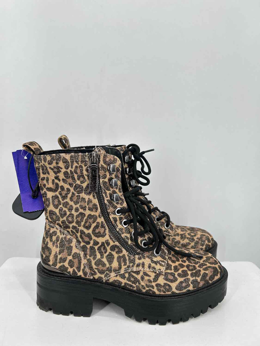 Guess Women Size 6 Leopard Shimmer Combat Boot