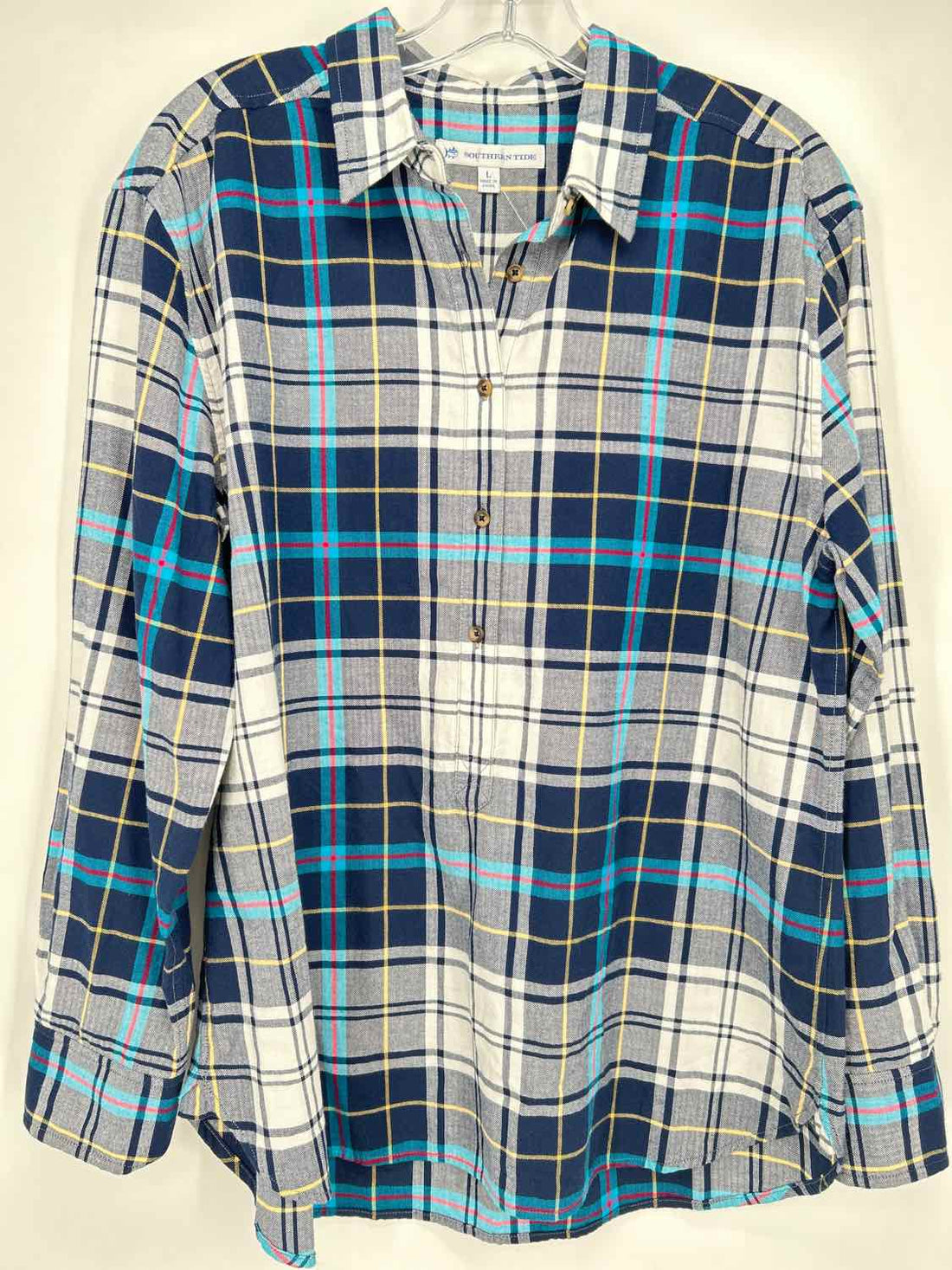 Southern Tide Size L Navy Plaid Long Sleeve
