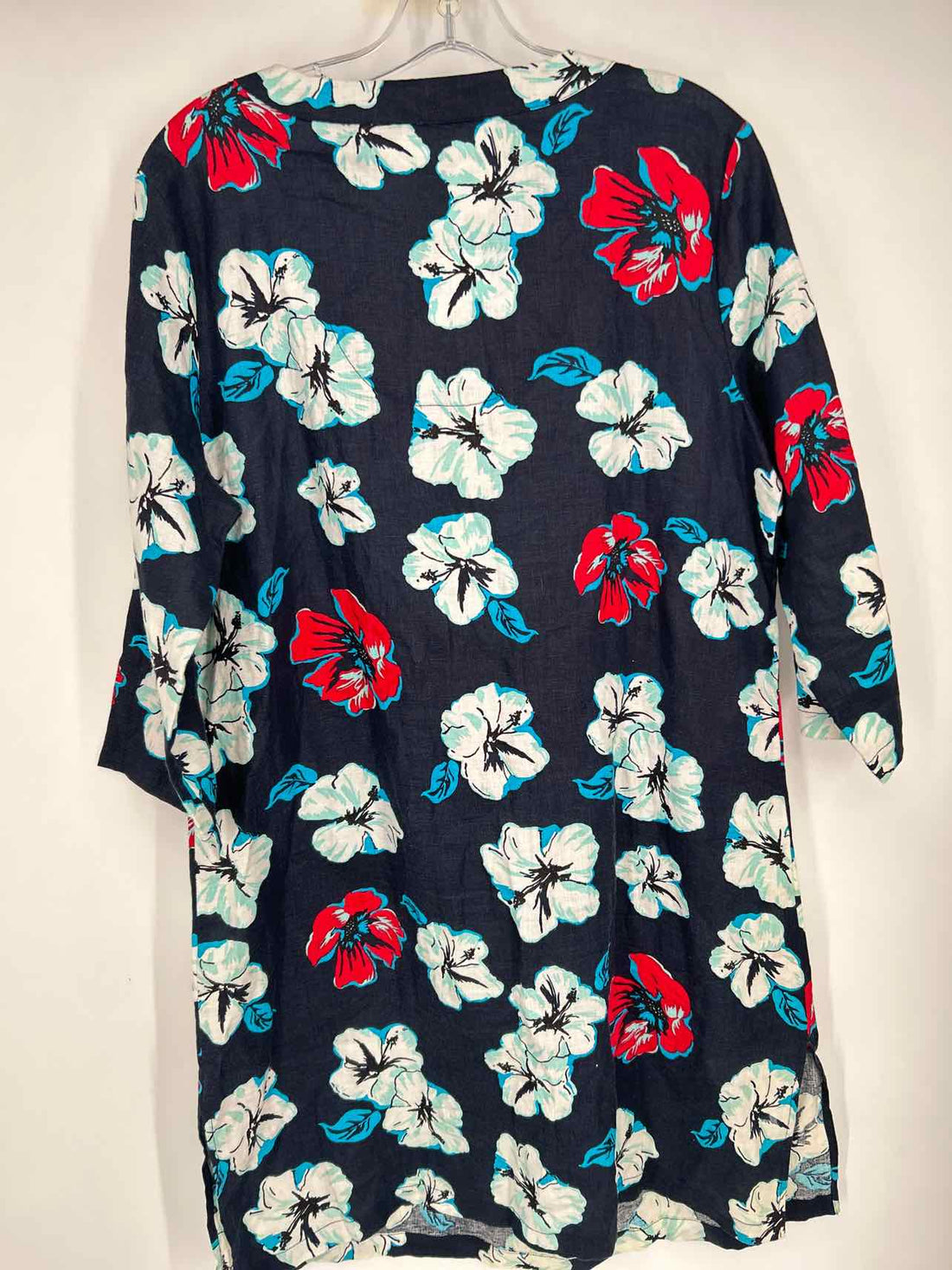 Talbots Size L Navy Print Beaded Long Sleeve Dress