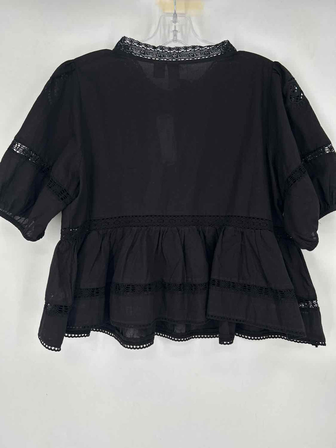 Joie Size M Black Embroidered Short Sleeve