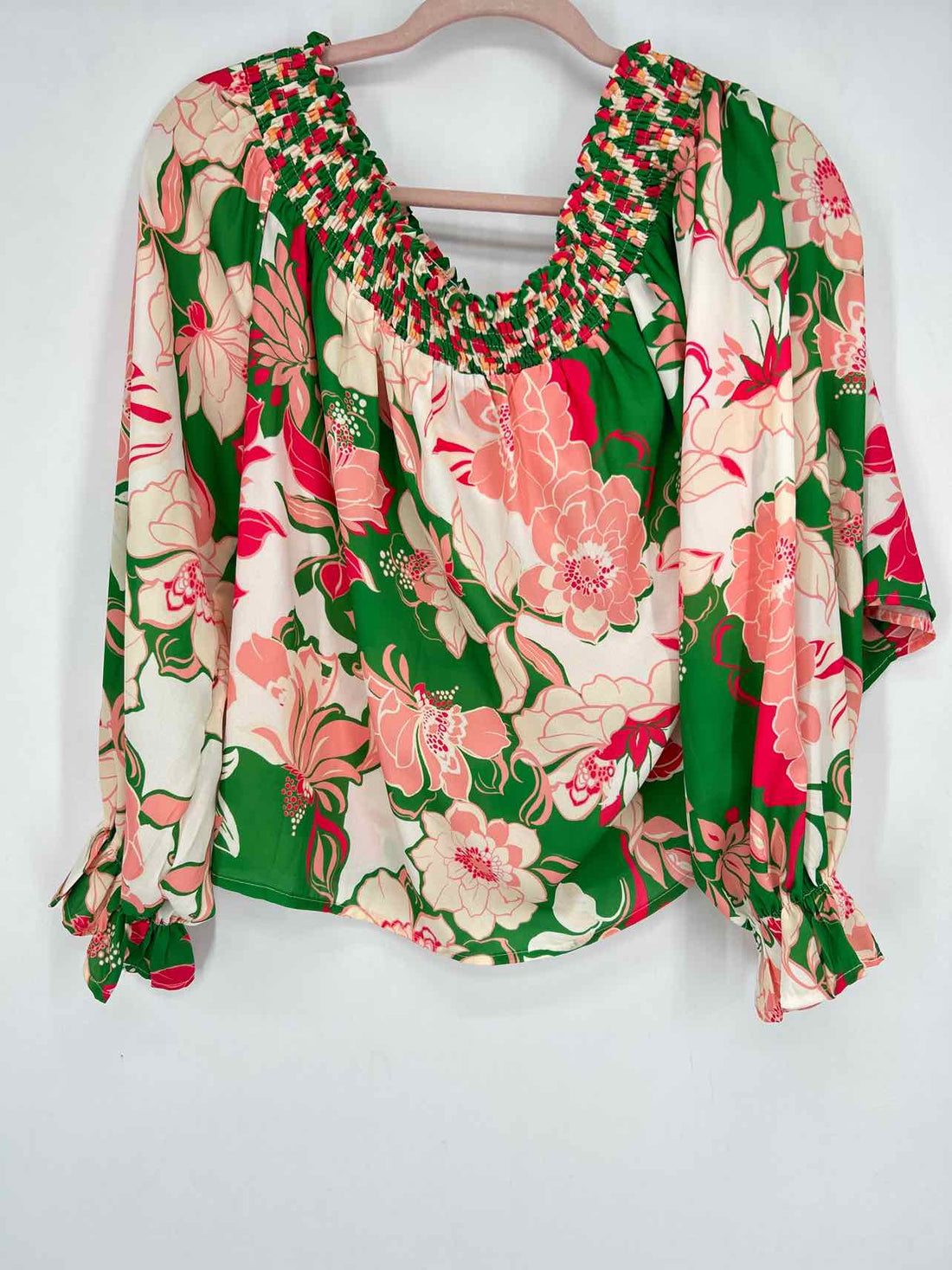 Flying Tomato Size L Green & Pink Floral Long Sleeve