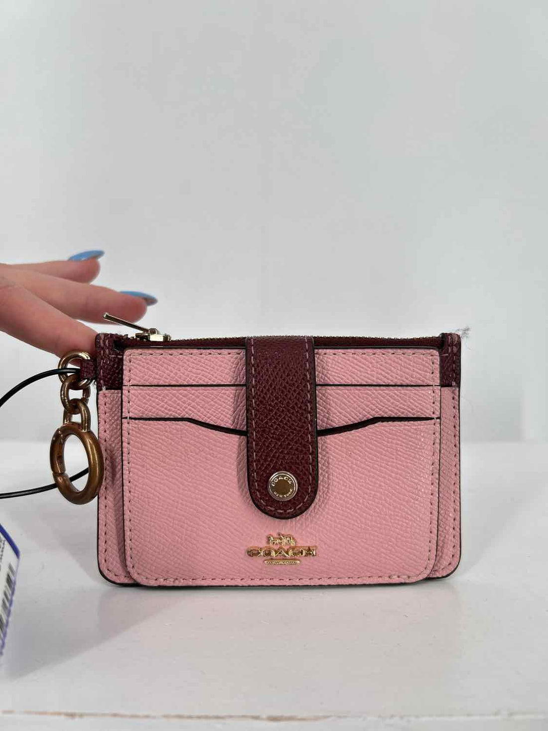 Coach pink & wine Card Case  Pebbled Leather Wallet