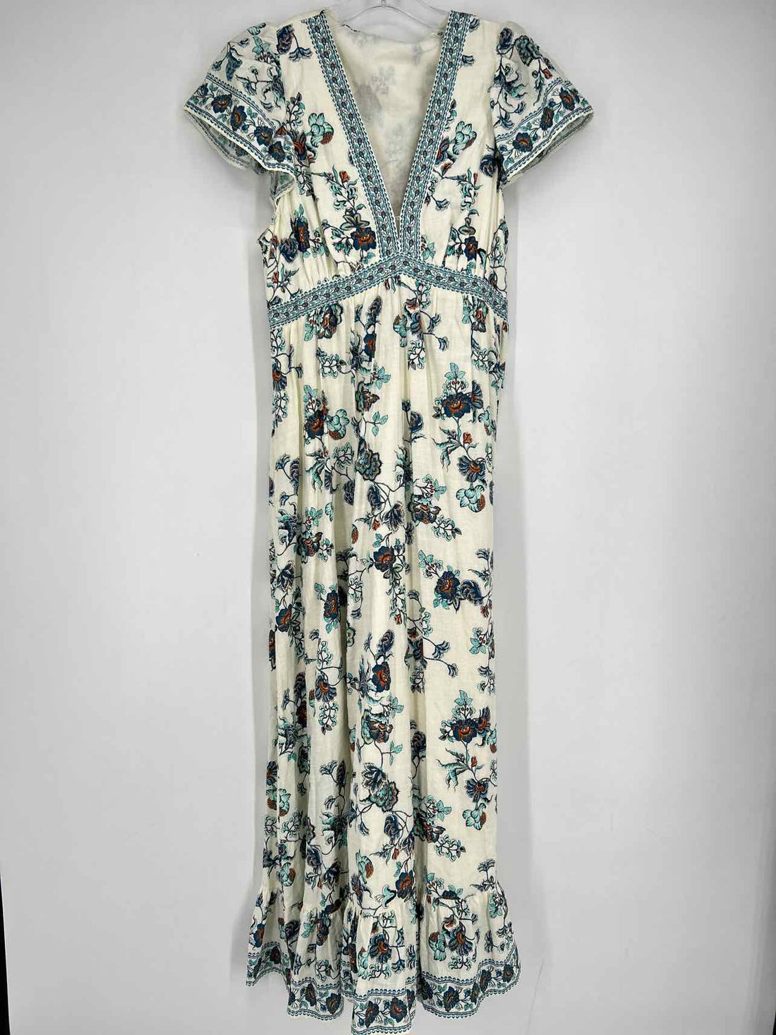 Max Studio Size M White & Blue Print Short Sleeve Dress
