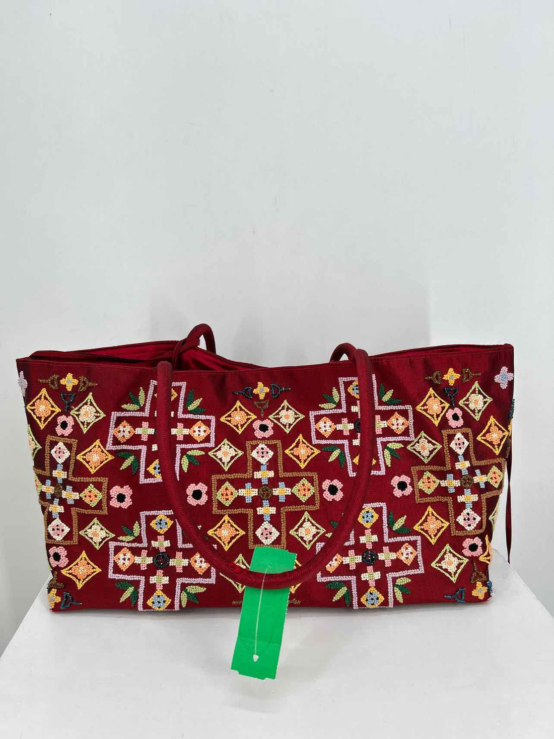 Katie Wong Dark Red Embroidered Vintage Tote