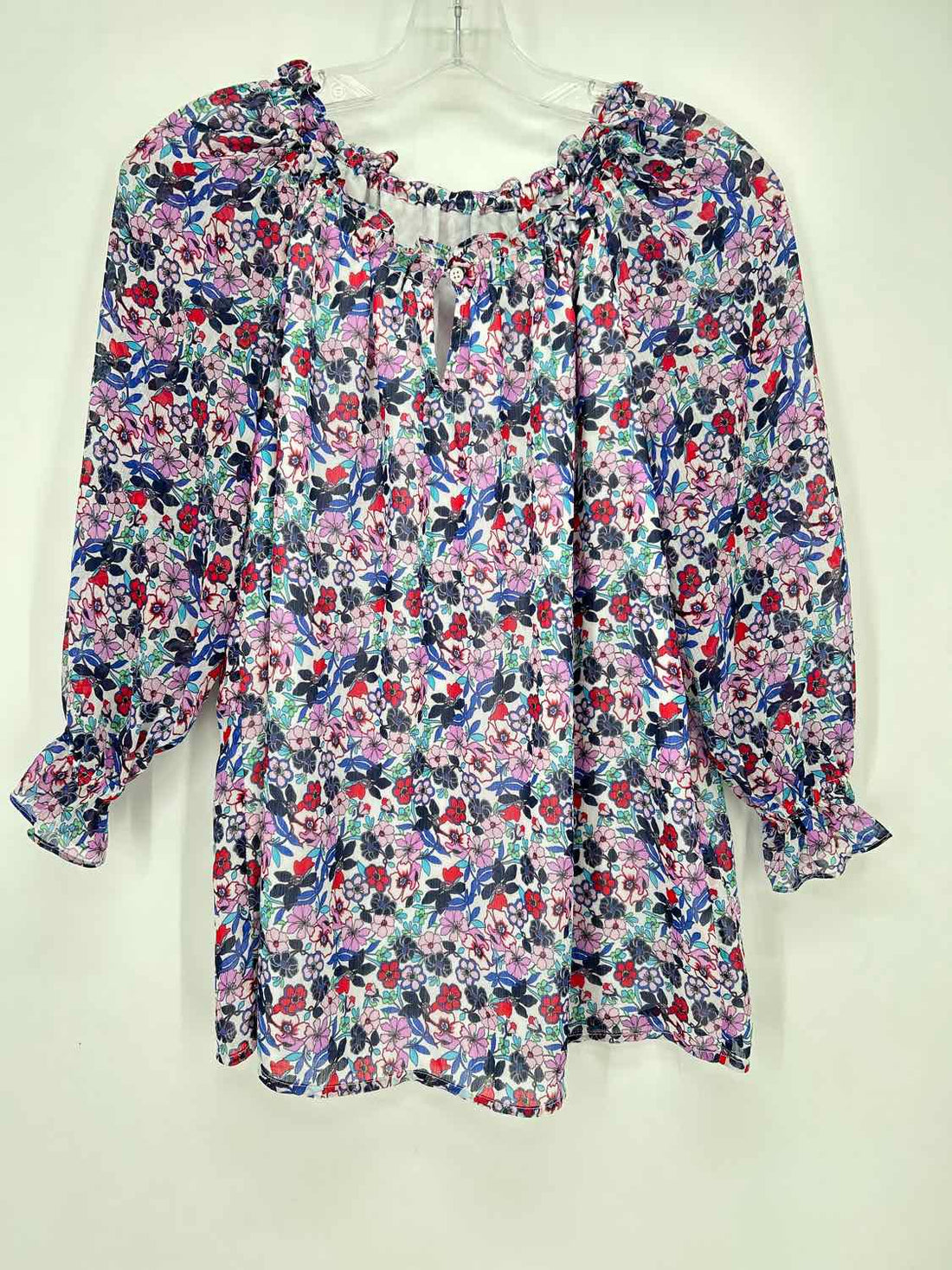 Talbots Size S White Blue Purple Floral Long Sleeve