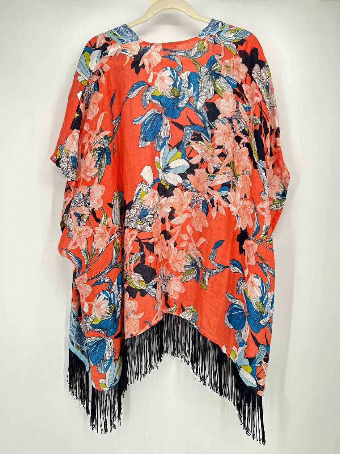 Chicos Size S/M Orange Floral Linen 100% Kimono